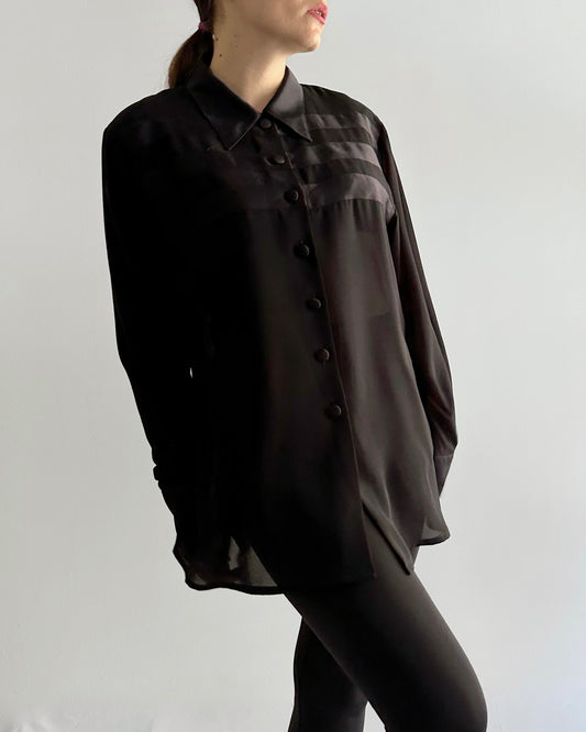 90s Black Sheer Satin Maxi Blouse