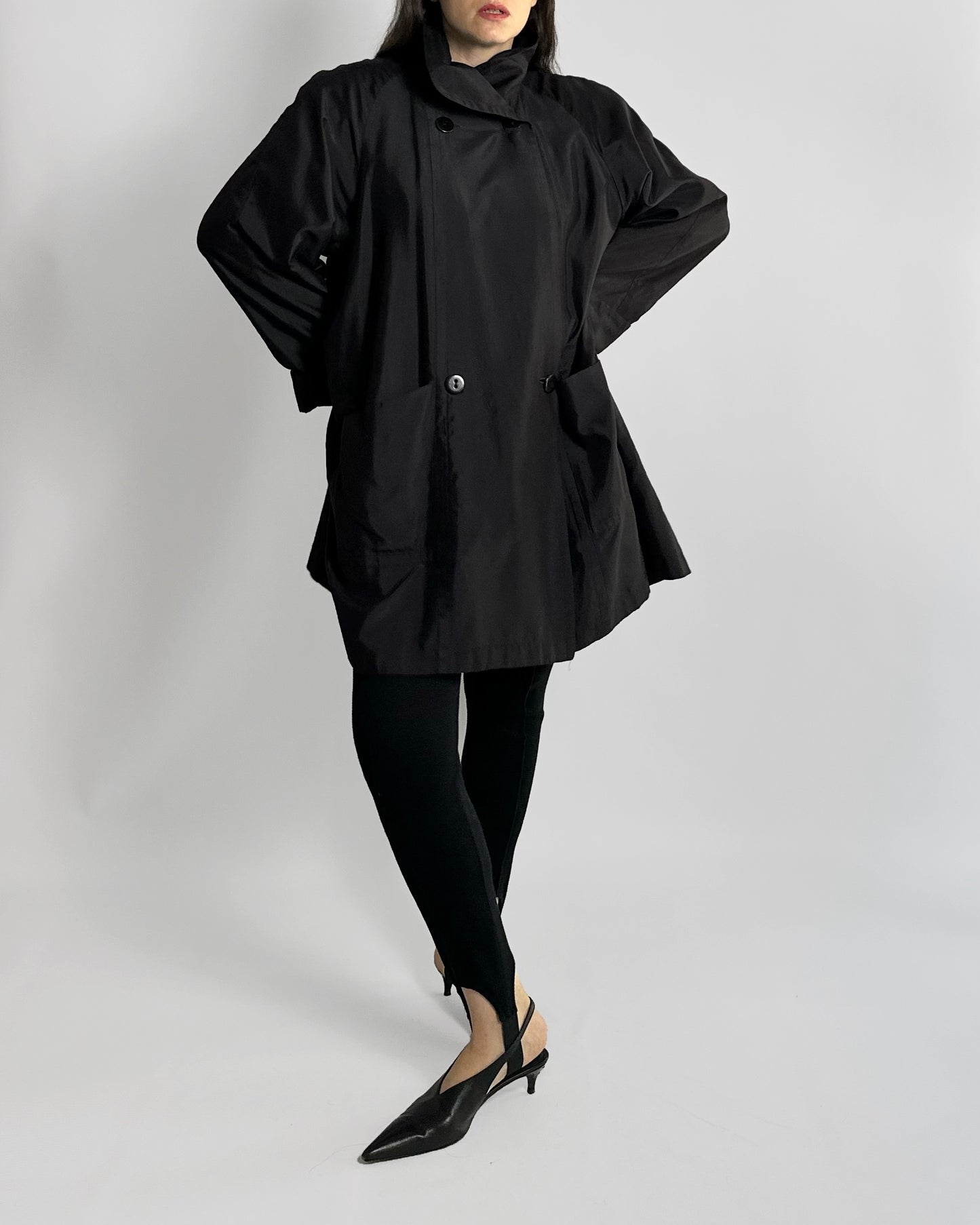 90s A-Line Black Trench Coat