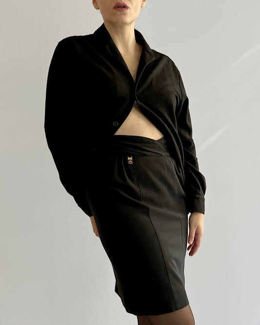 80s Burberry Black Pencil Skirt