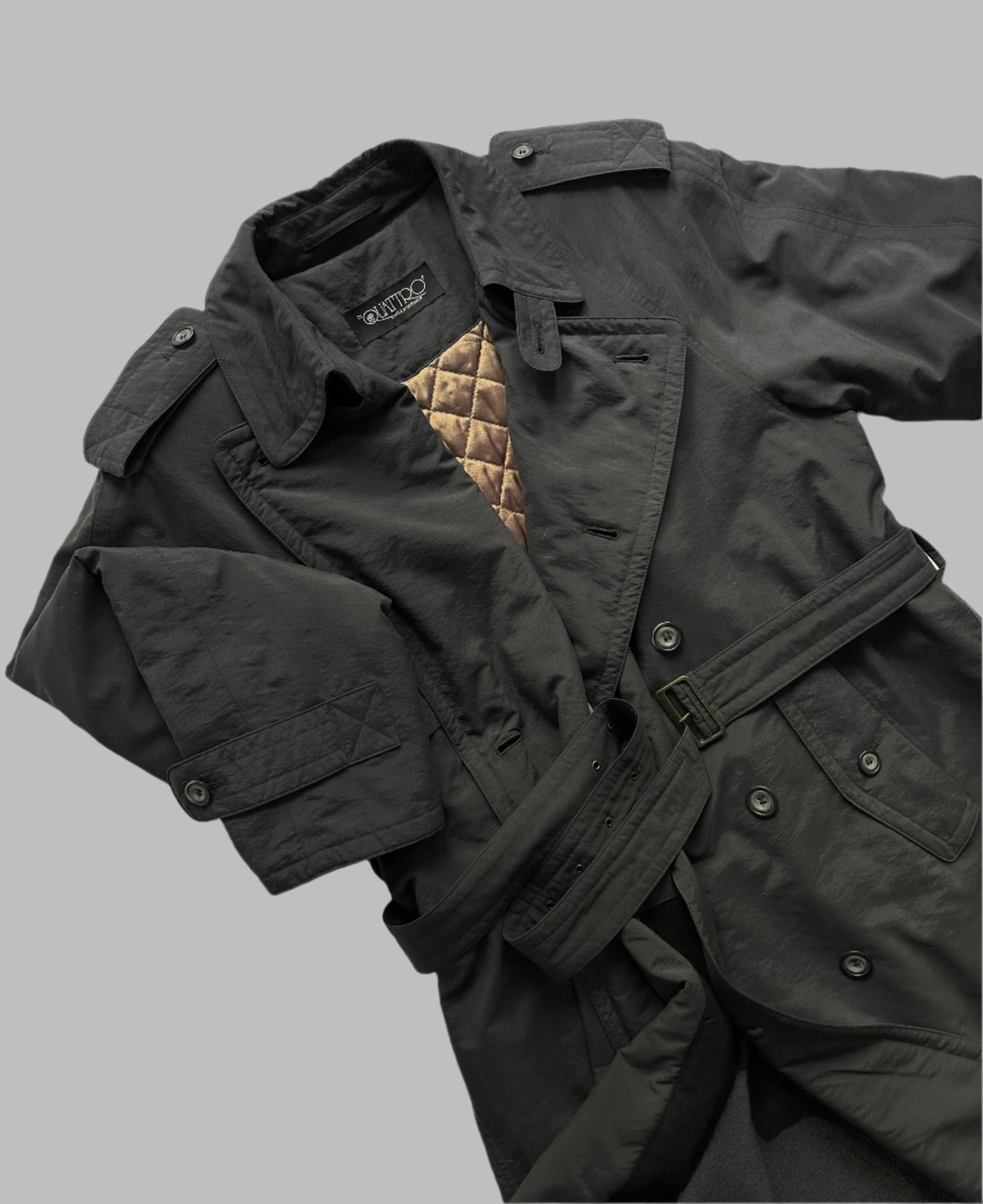 80s Charcoal Grey Belted Trench Coat