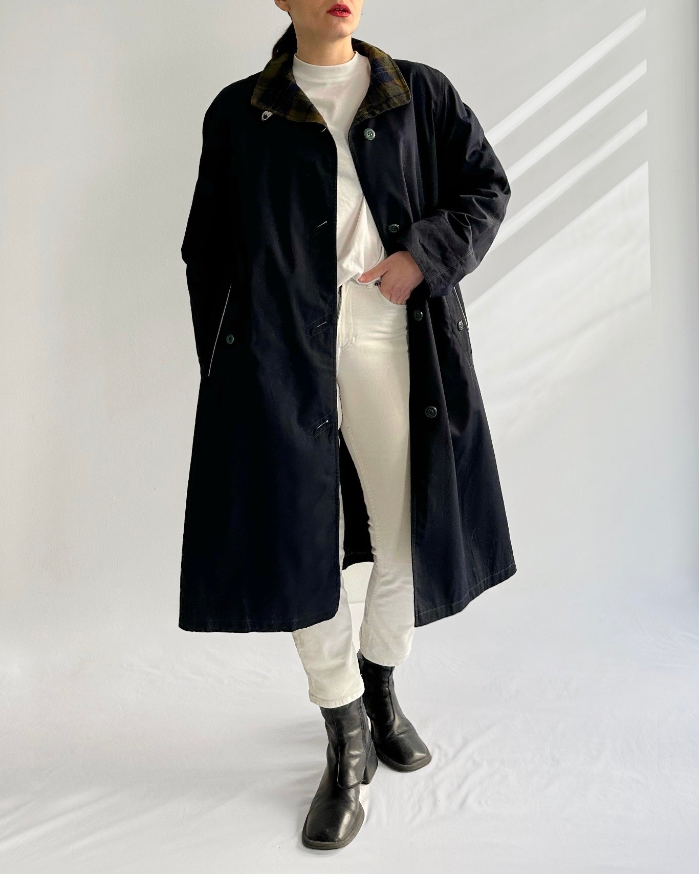 90s Navy Cotton Trench Coat