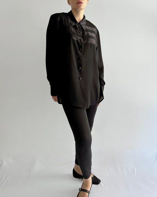 90s Black Sheer Satin Maxi Blouse