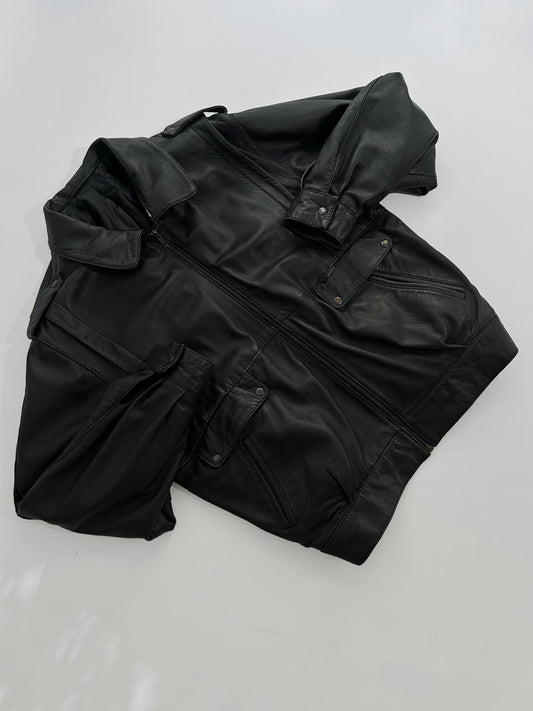 80s Black Lamb Leather Bomber Jacket – Made in Spain