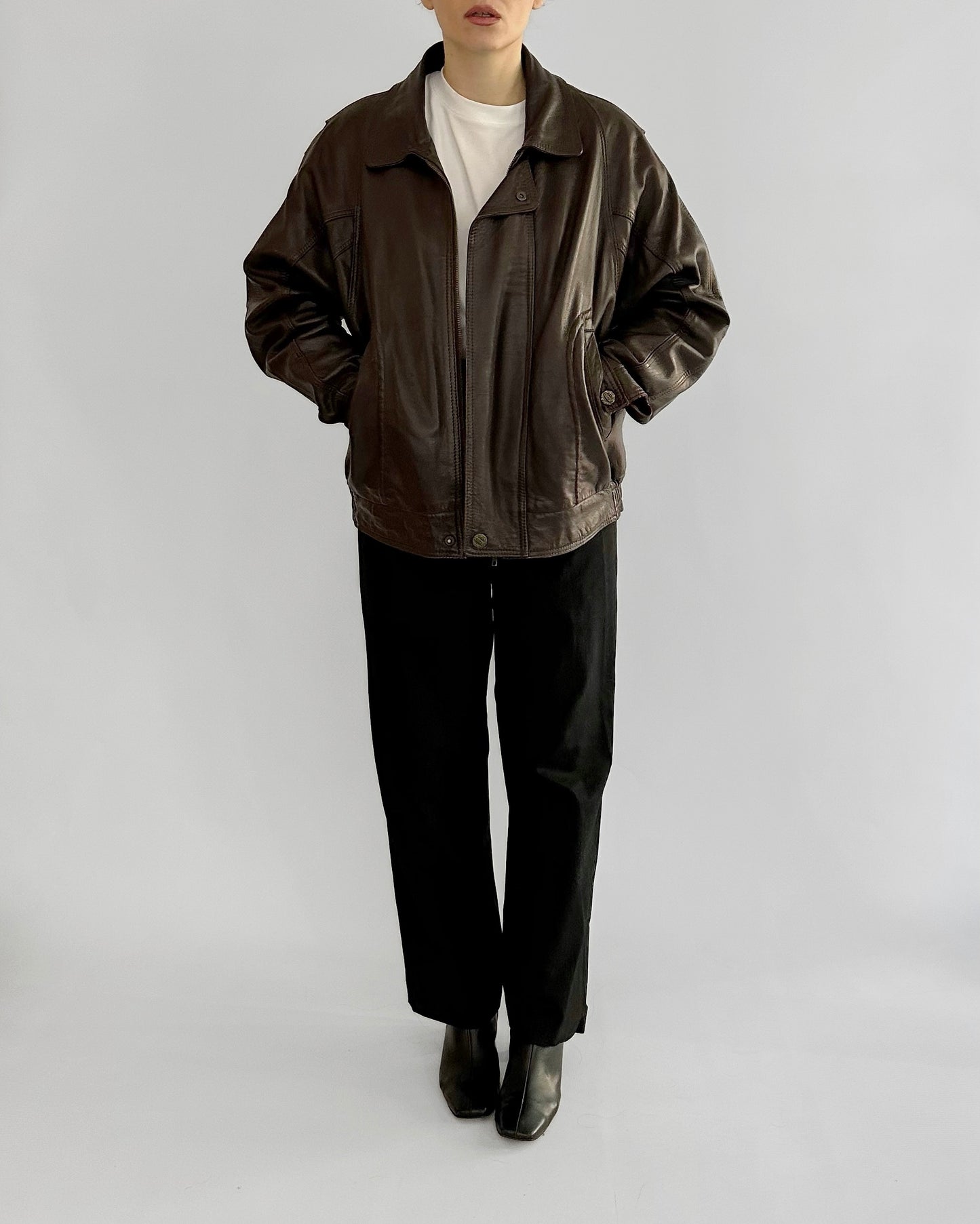 80s Brown Leather Bomber Jacket