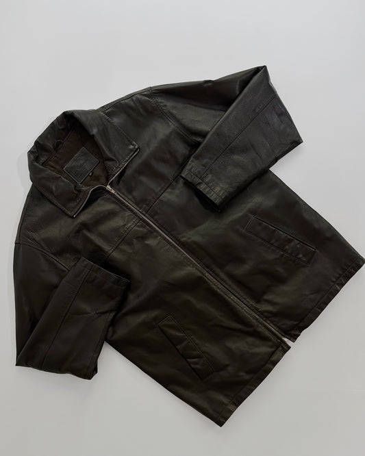 90s Brown Leather Zip Jacket