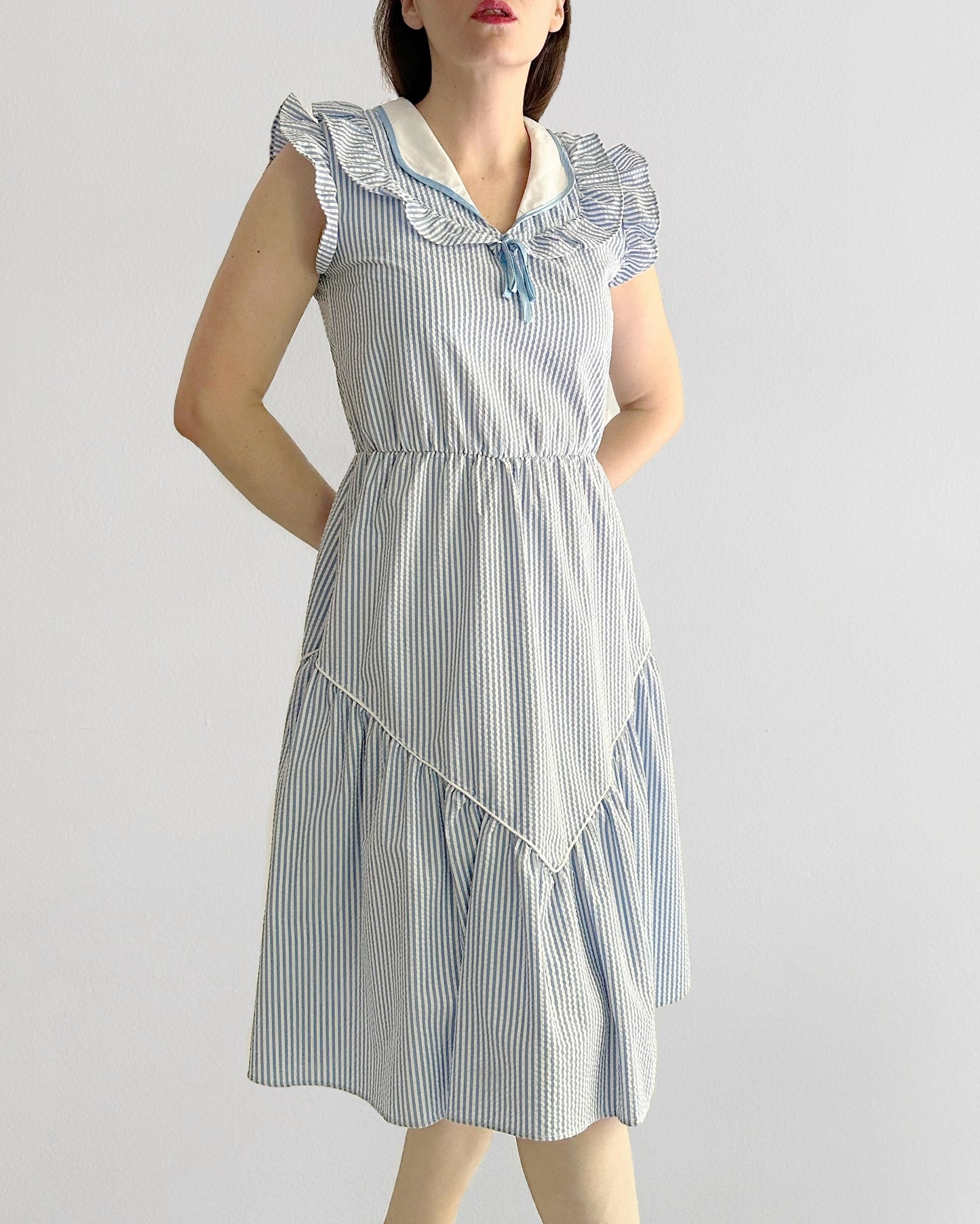 80s French Sailor Collar Dress