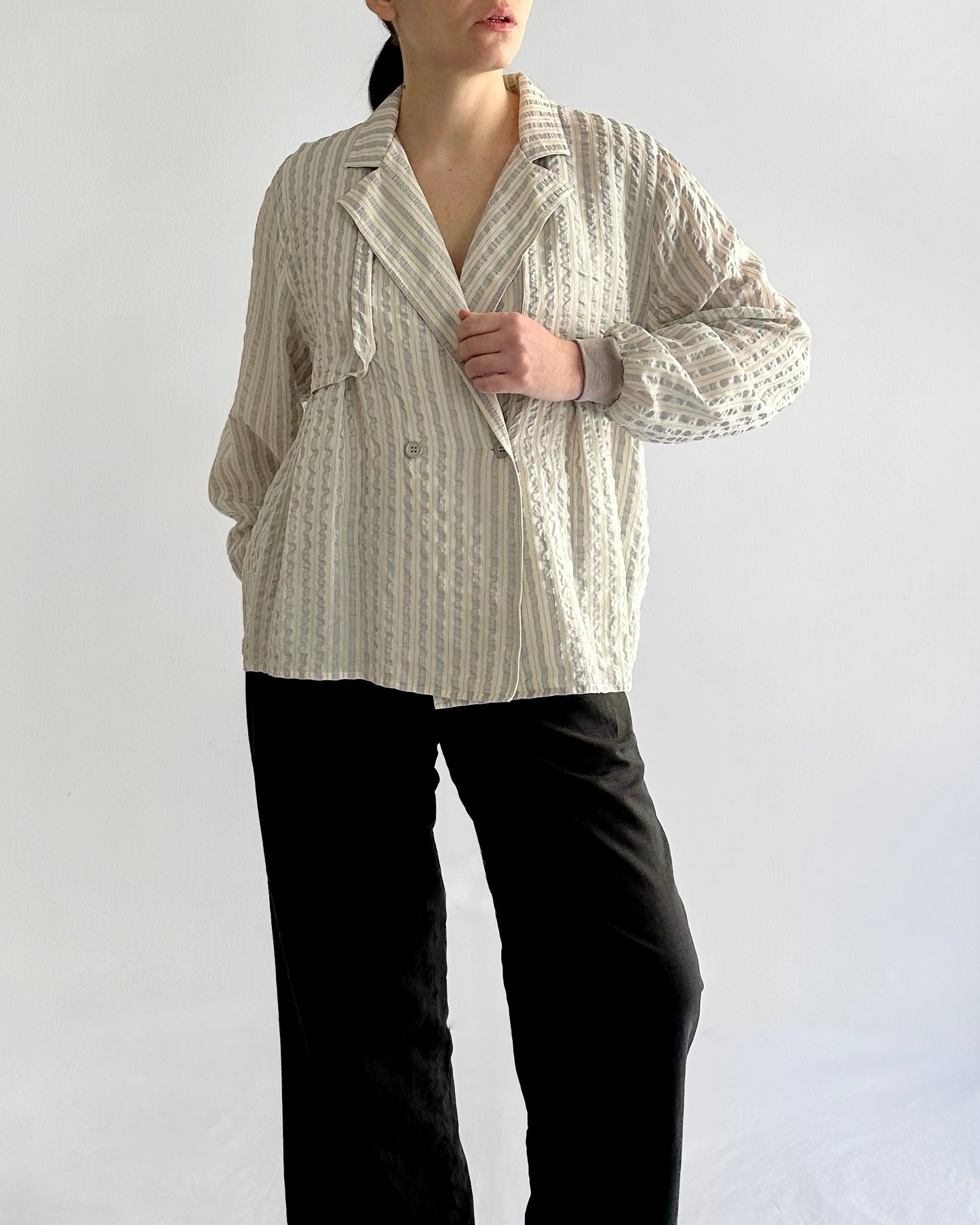 80s Valentino Garavani Striped Textured Blouse