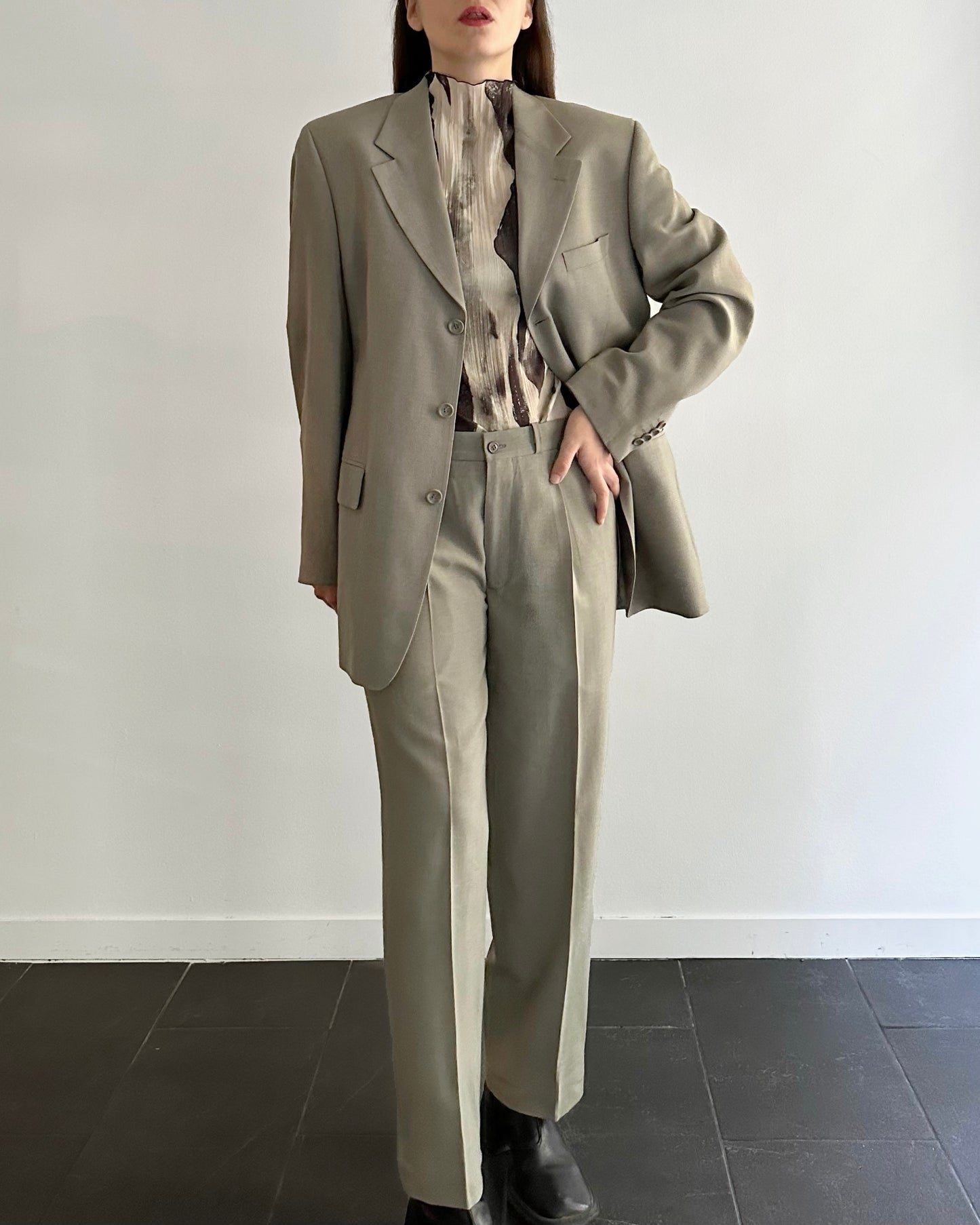 90s Wool Linen Grey Pant Suit