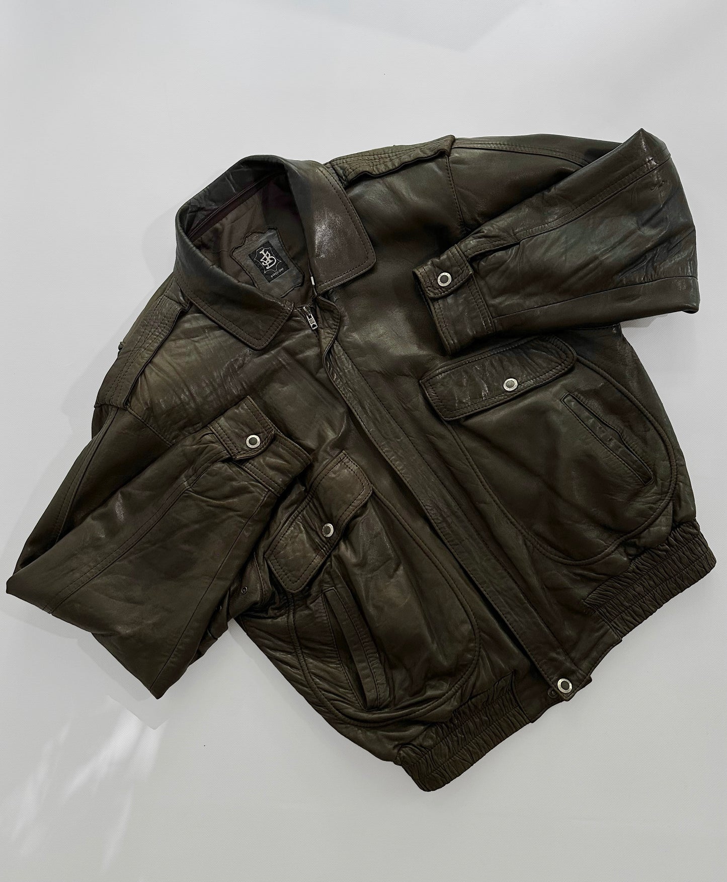 80s Sheepskin Leather Brown Bomber Jacket