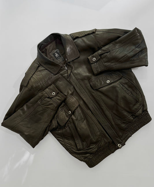 80s Sheepskin Leather Brown Bomber Jacket