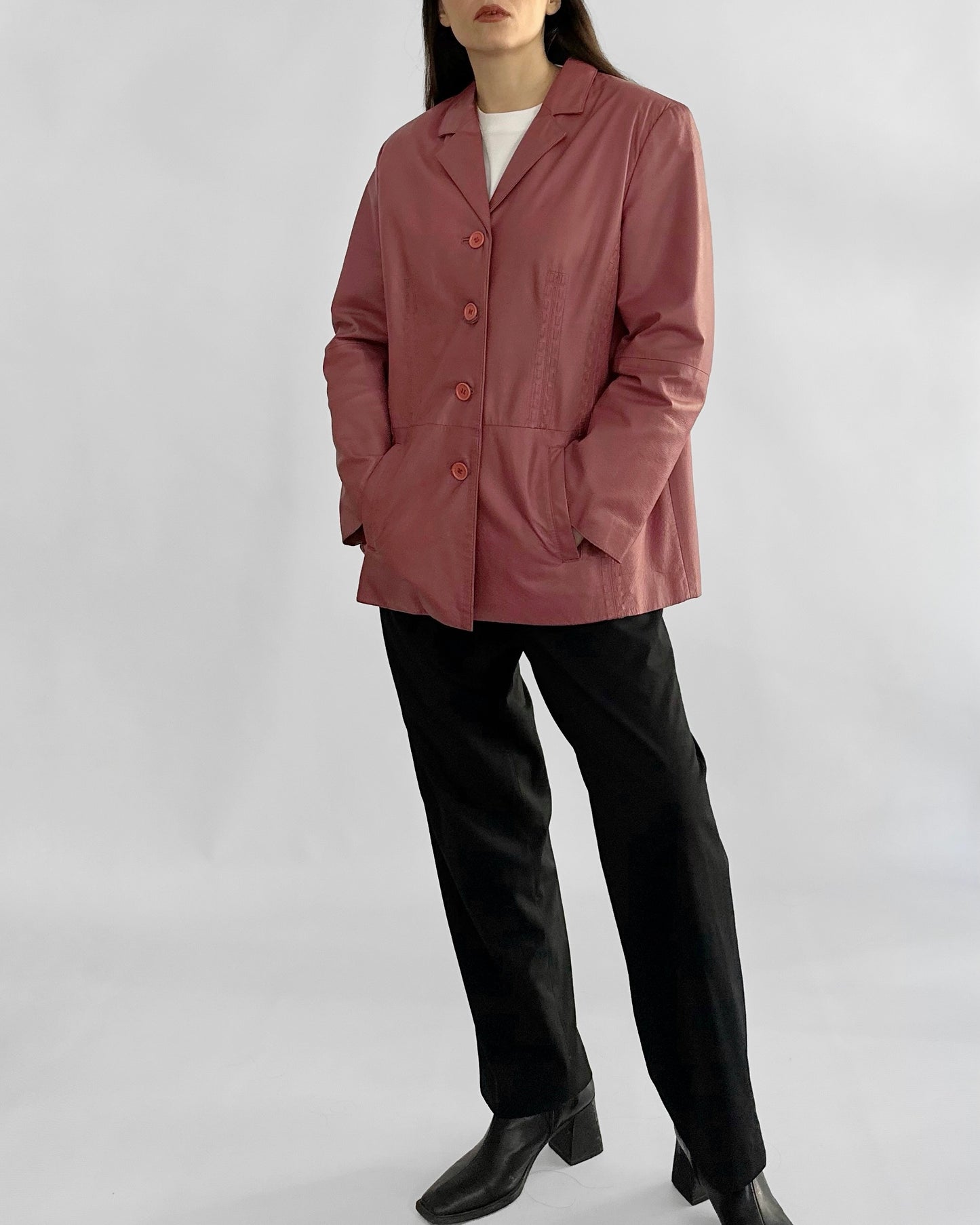 90s Rose-Cherry Leather Jacket