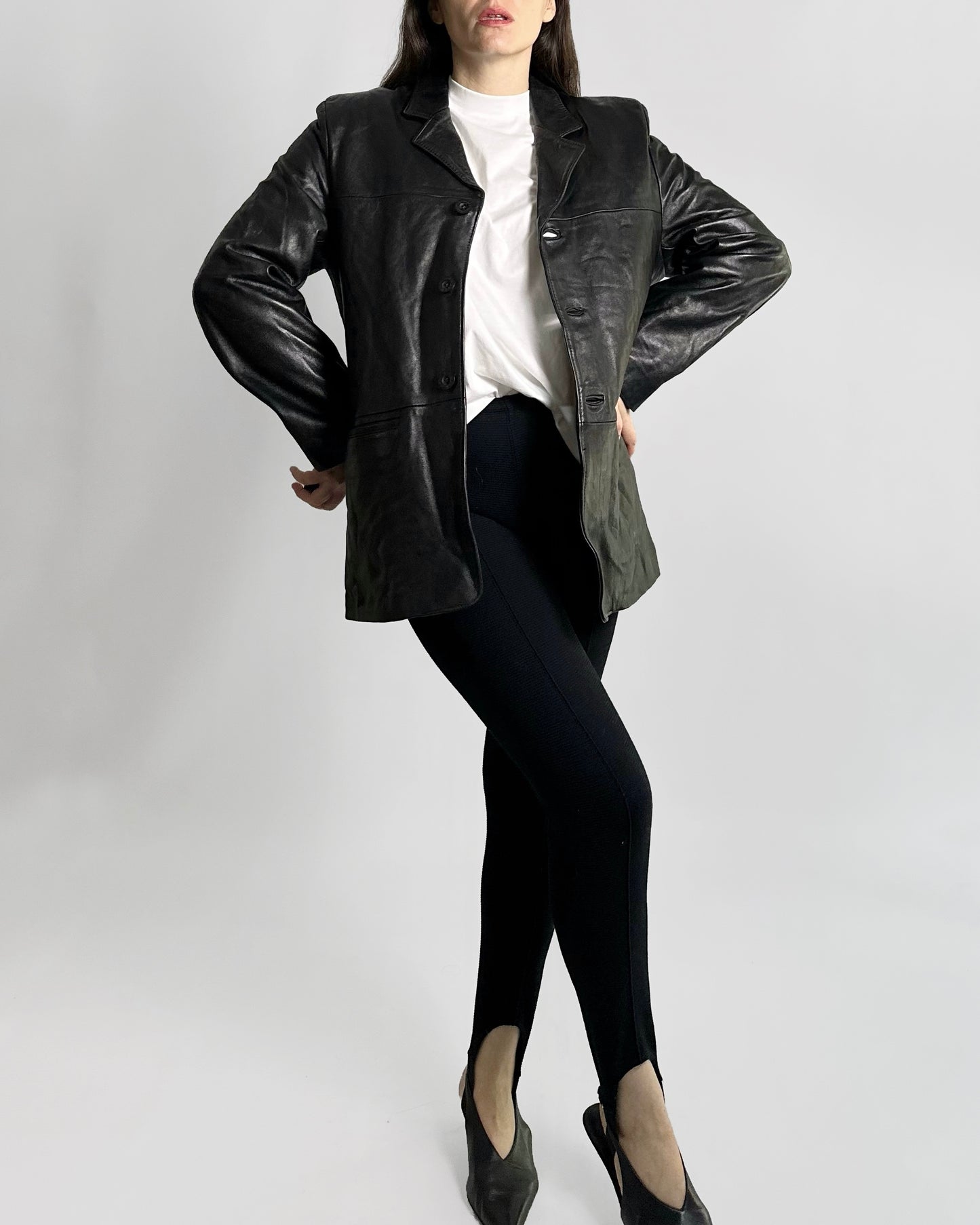 90s Black Pure Leather Blazer