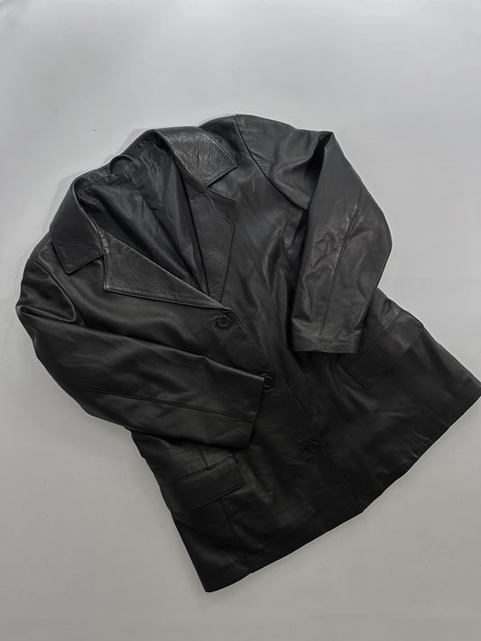 90s Black Sheepskin Leather Blazer