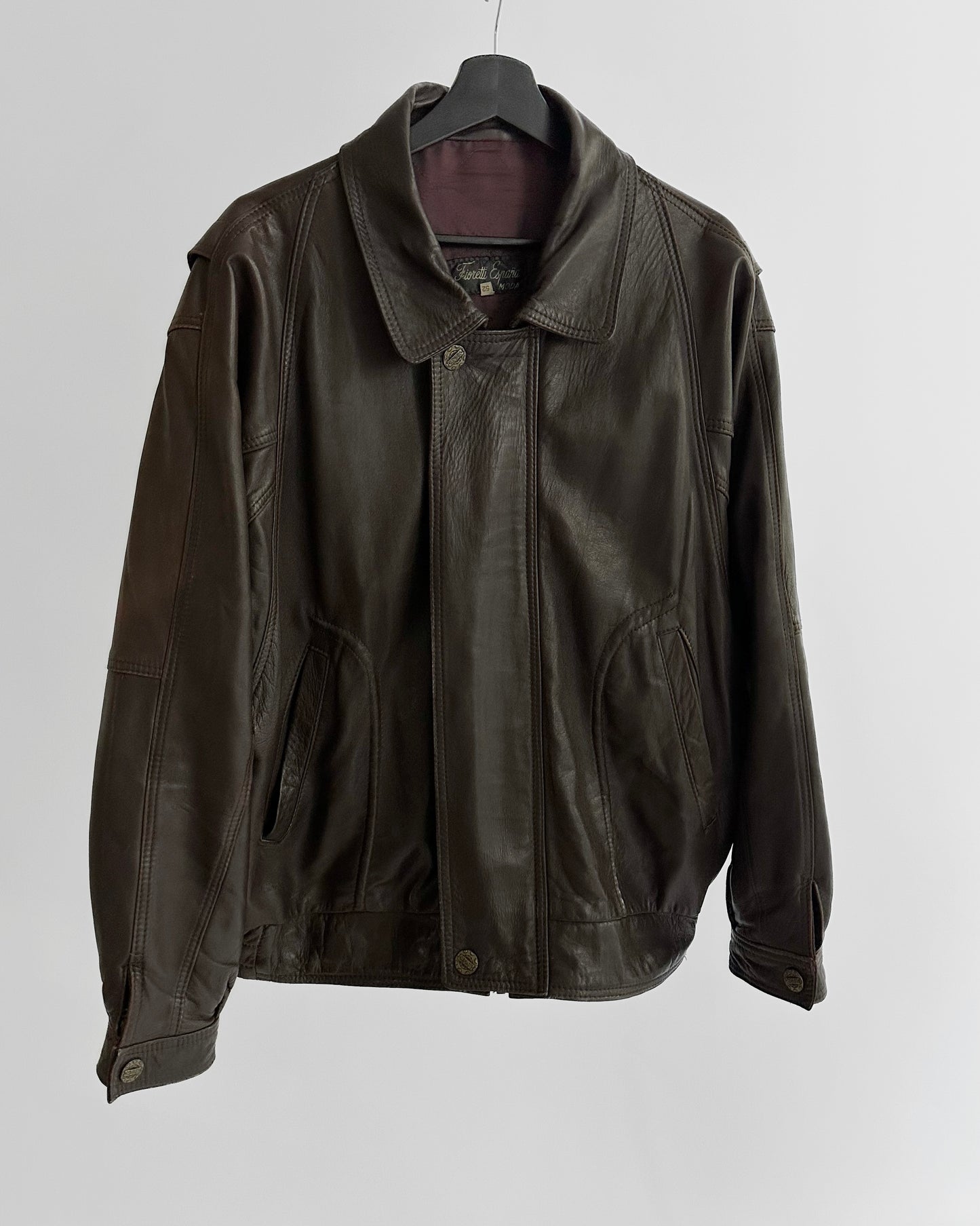 80s Brown Leather Bomber Jacket