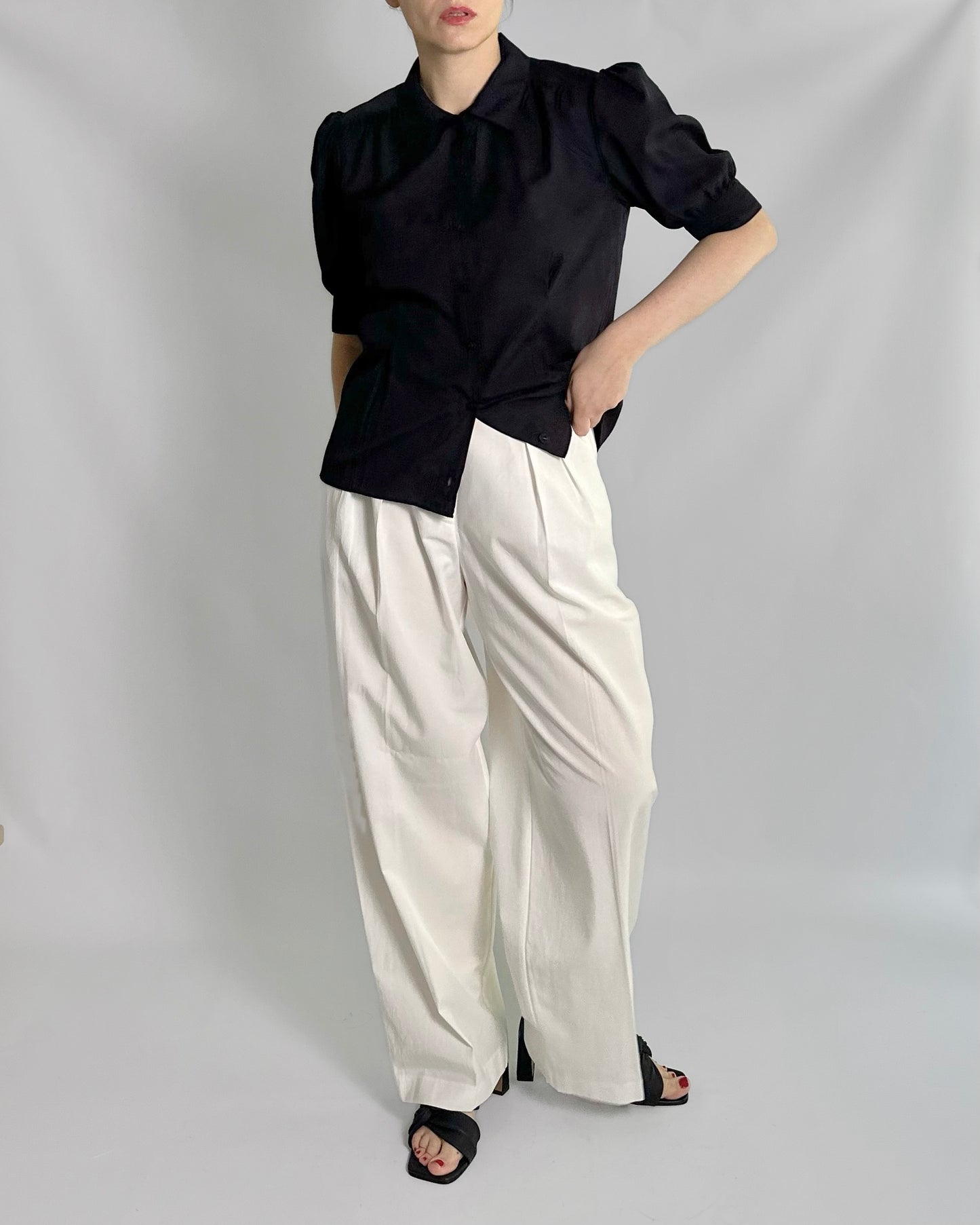 90s Black Puff Sleeve Blouse