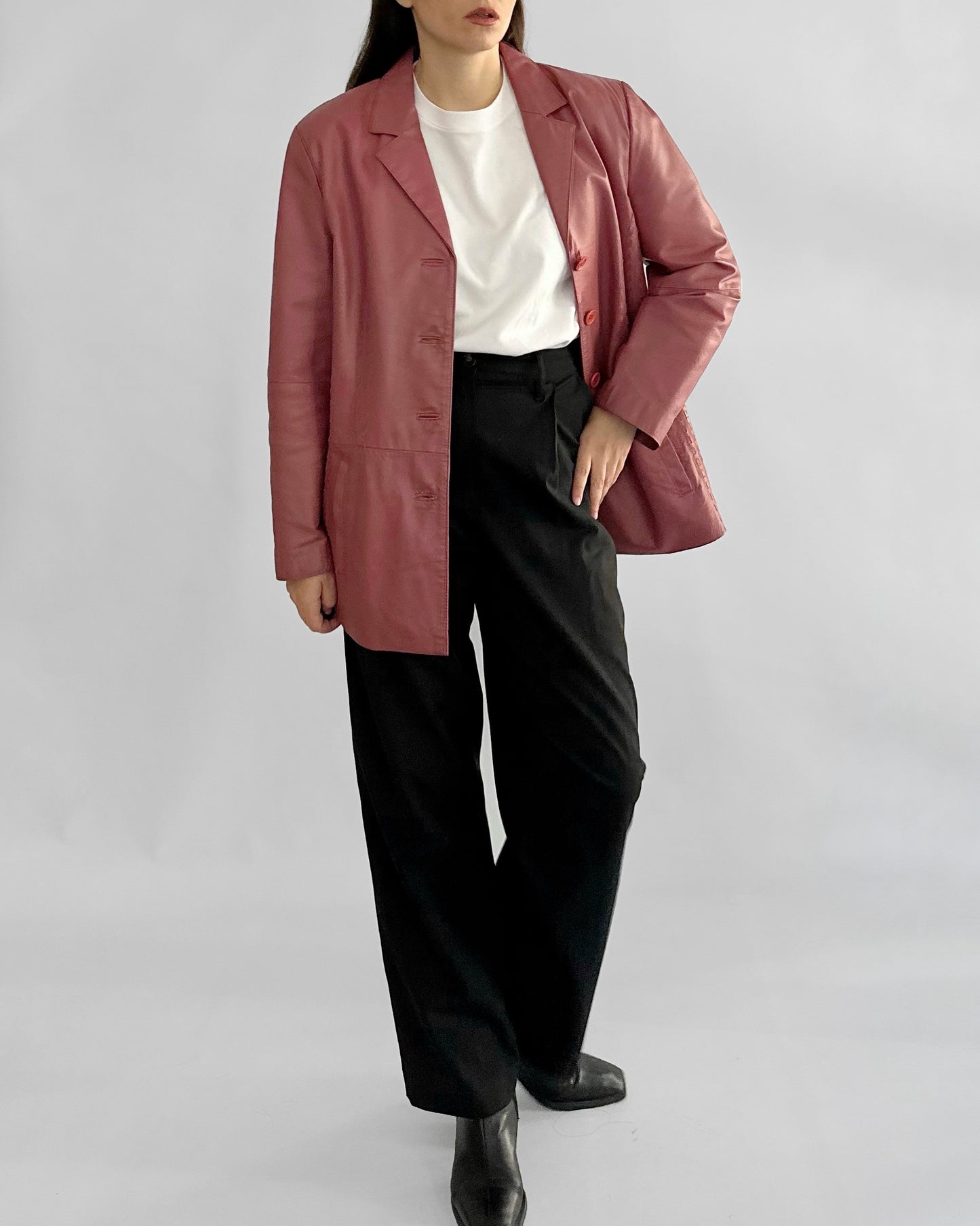 90s Rose-Cherry Leather Jacket