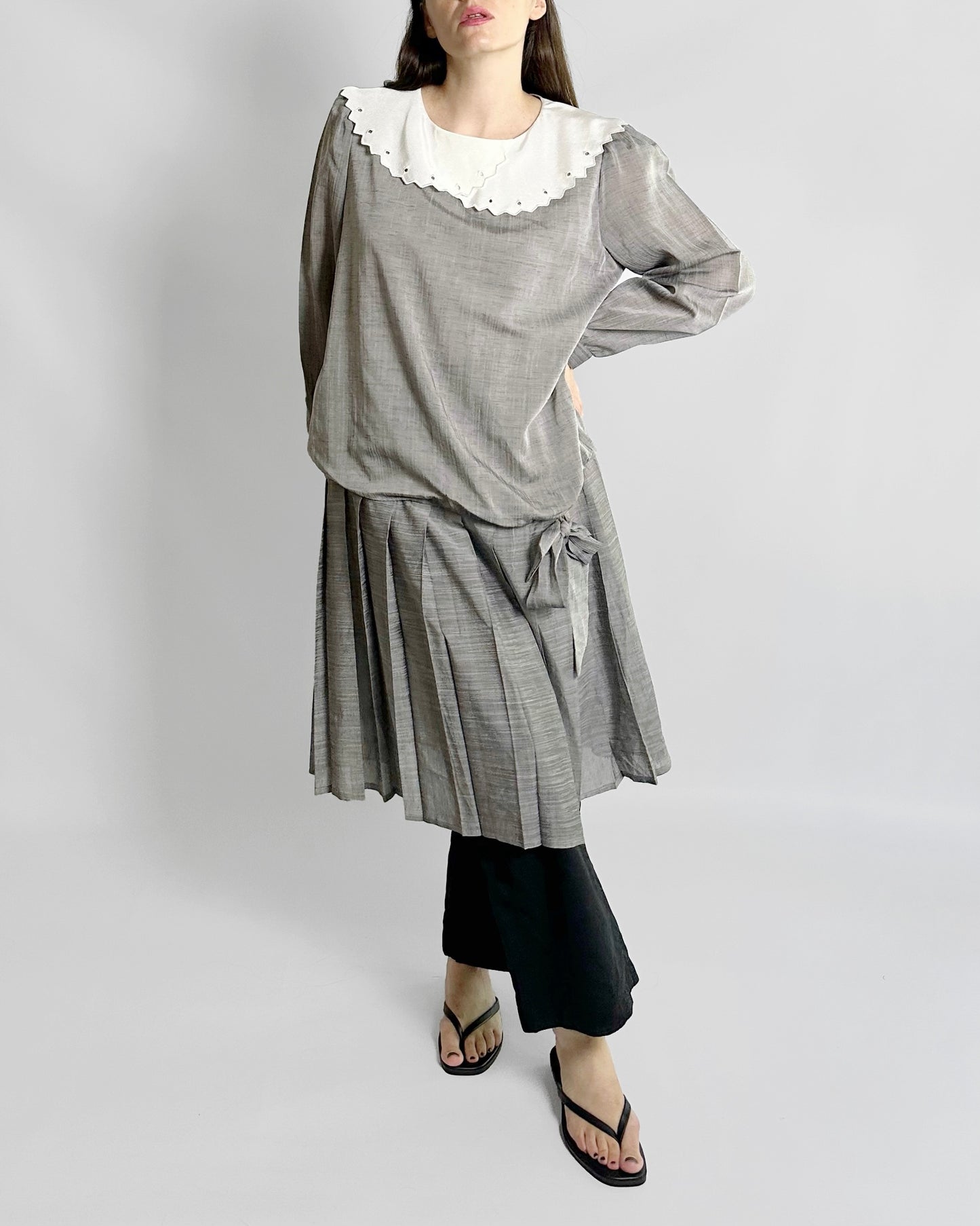 70s Grey Drop-Waist Dress