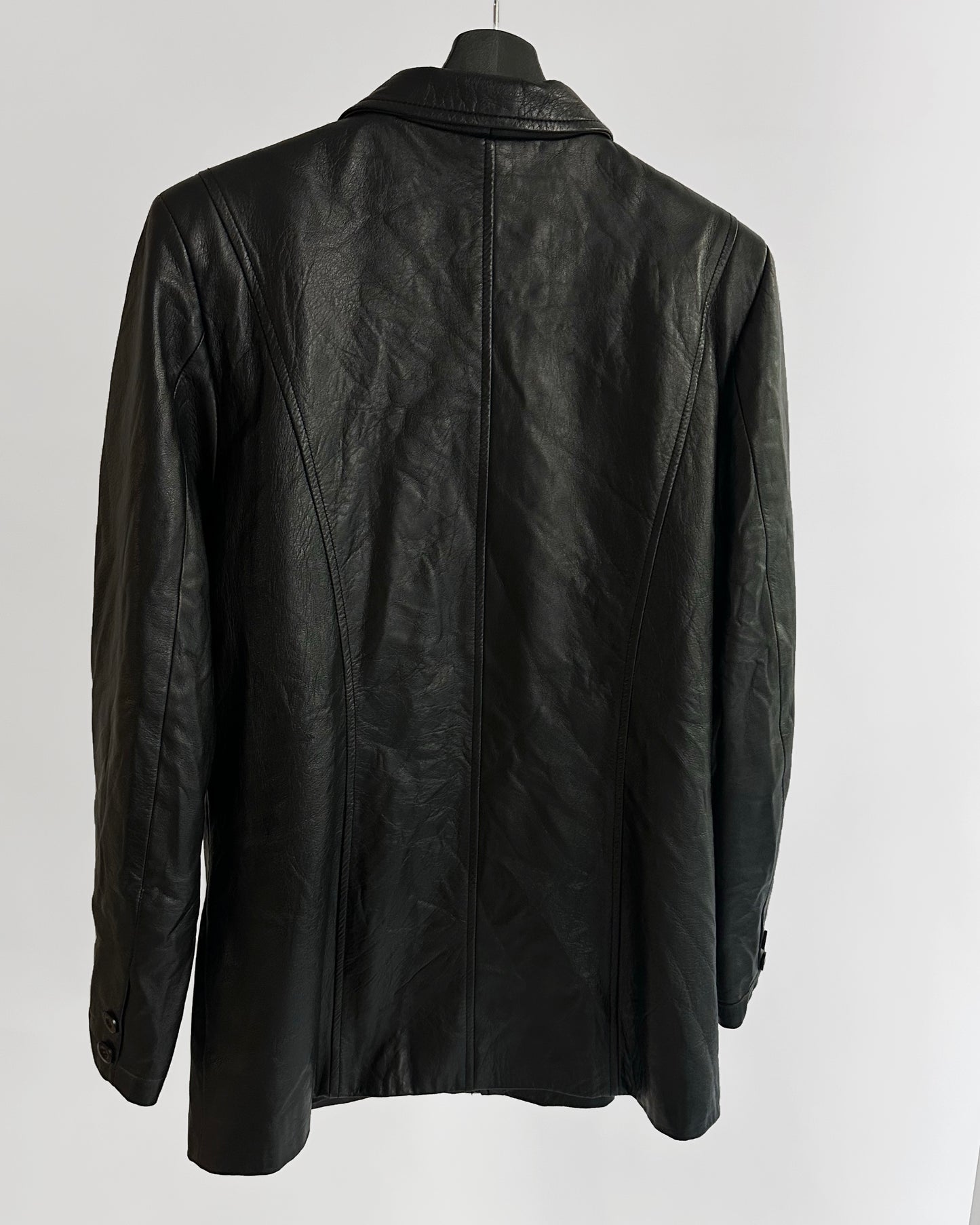 90s Black Sheepskin Zip-Up Leather Jacket