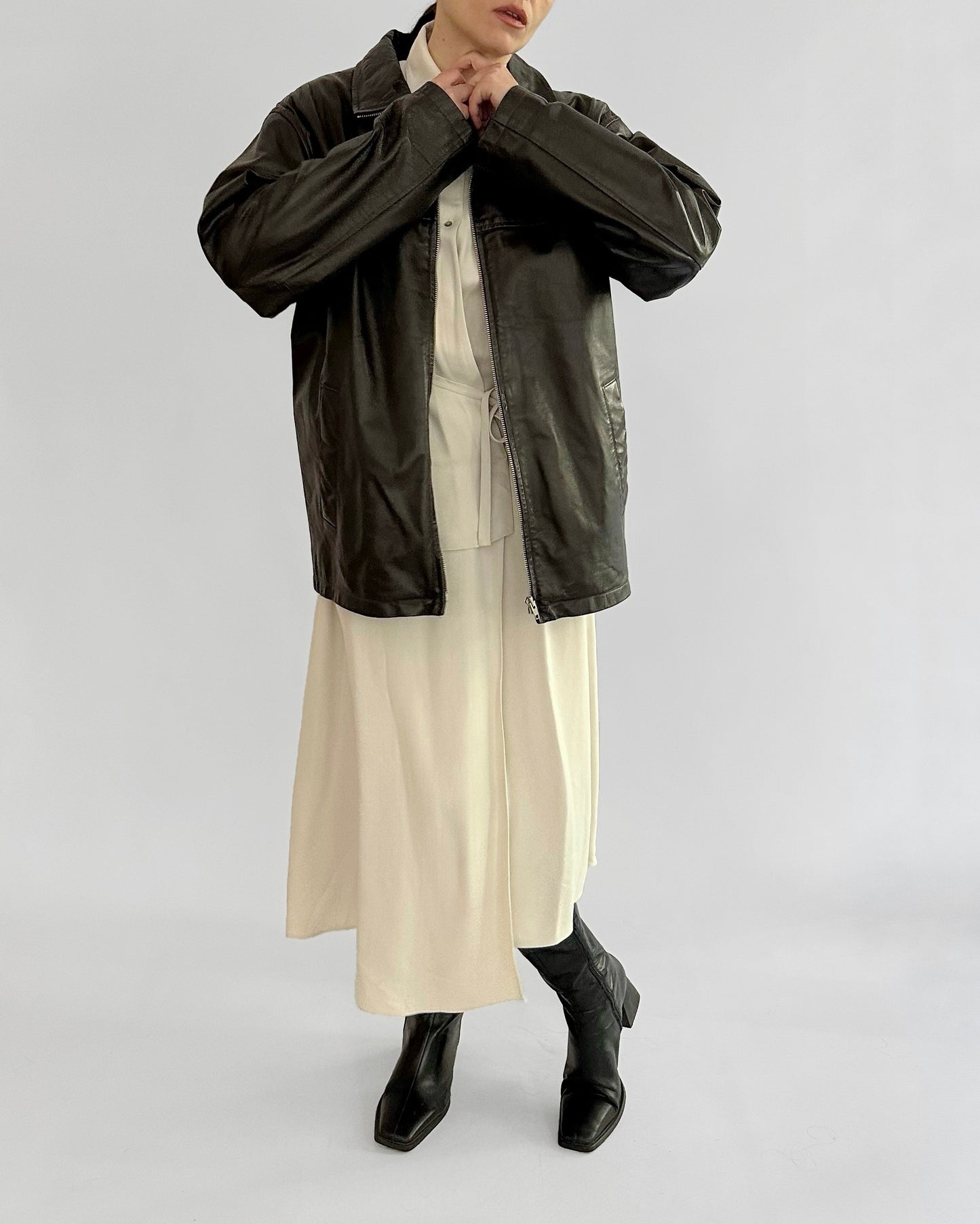 90s Brown Leather Zip Jacket
