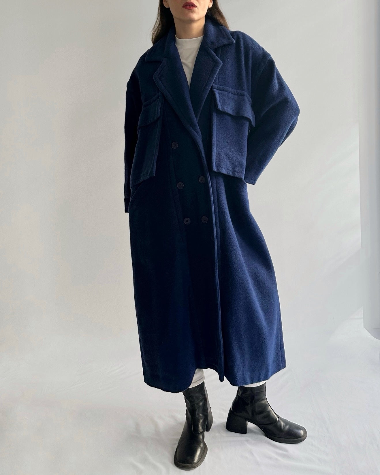 80s Hiroko Koshino Blue Wool Coat