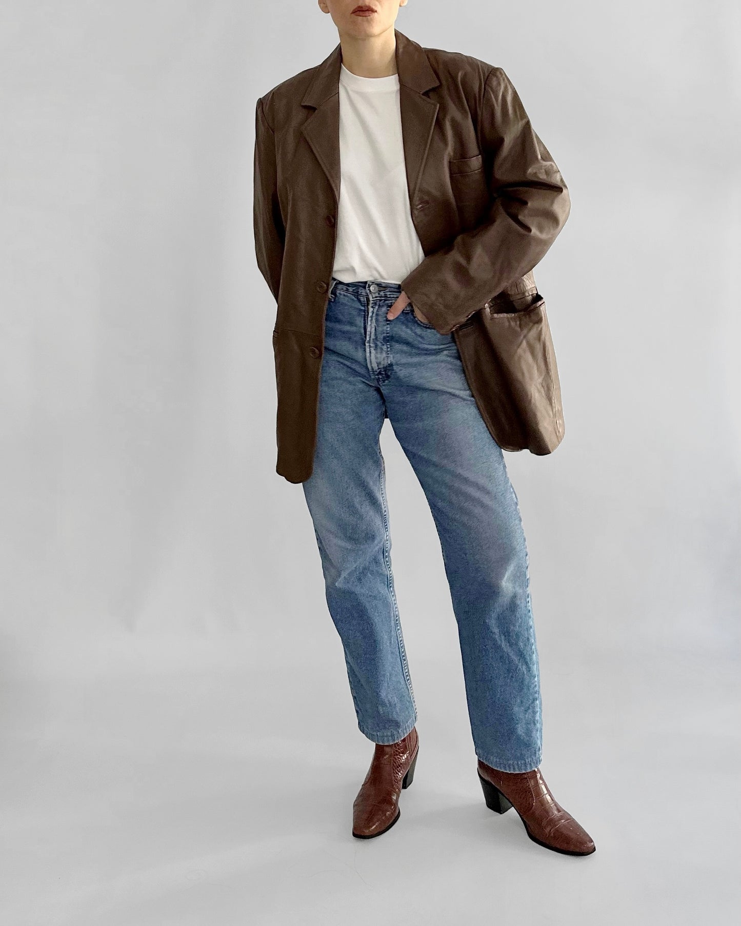 Vintage 90s Brown Leather Blazer