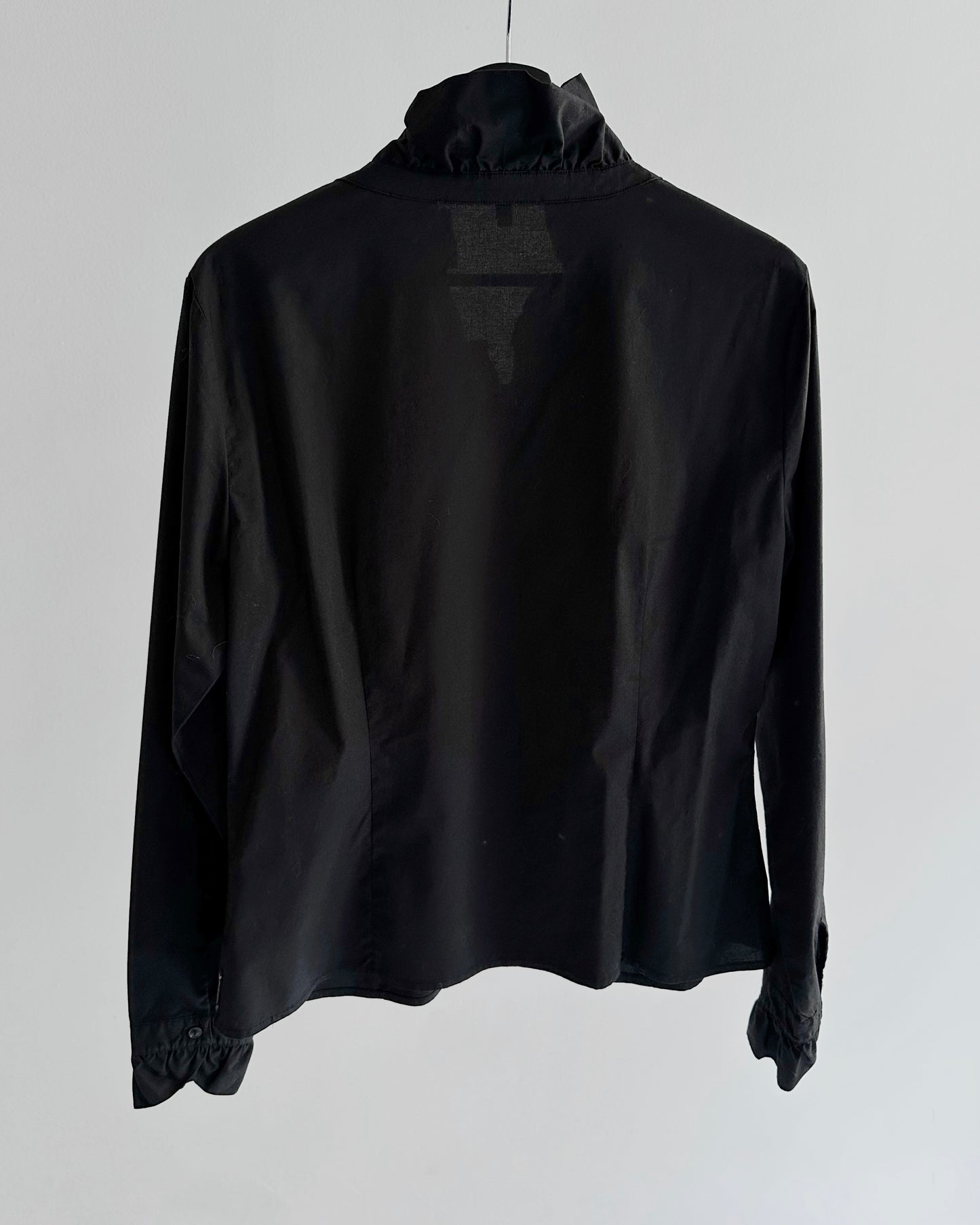 90s Armani Black Cotton Ruffle Blouse