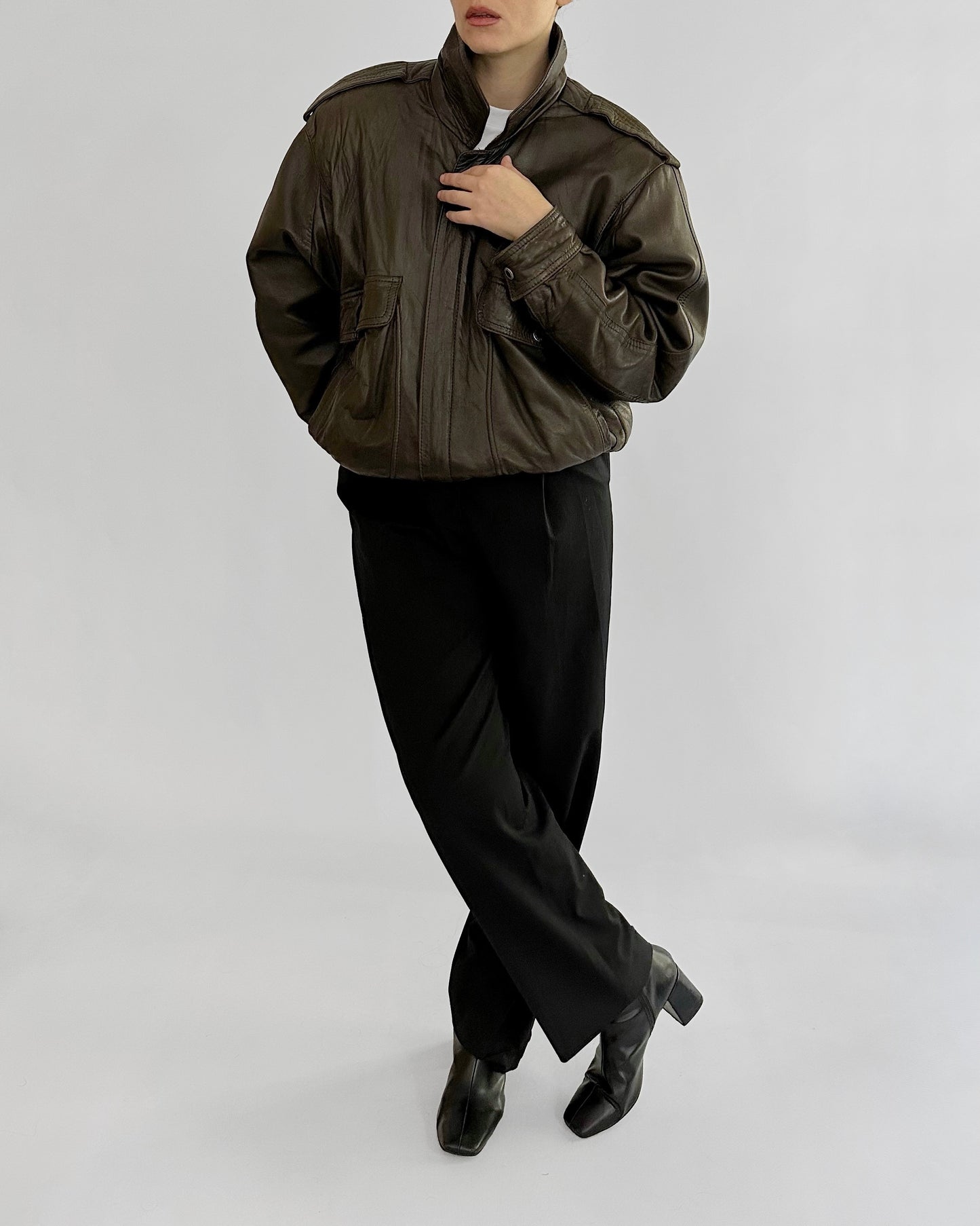 80s Sheepskin Leather Brown Bomber Jacket