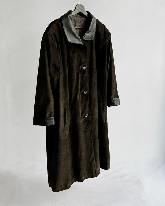 90s Dark Brown Suede Leather Coat