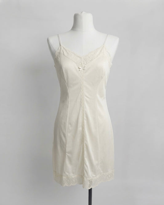 Vintage 1960s Ivory Semi-Sheer Nylon Full Slip Dress