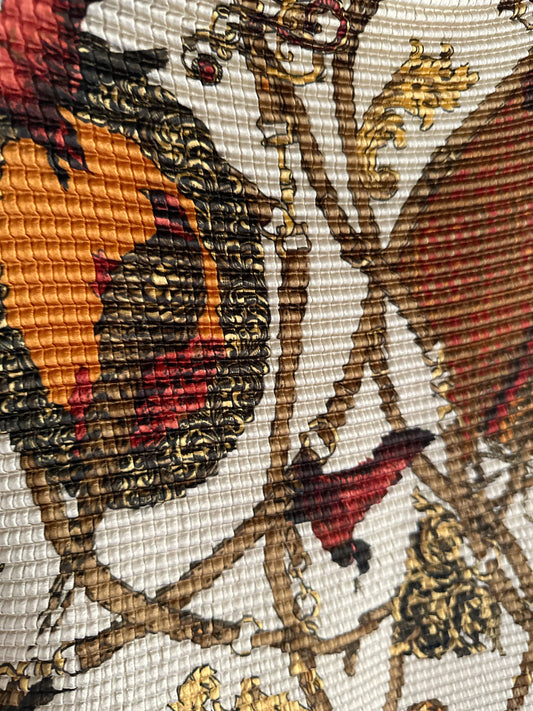 90s Textured Bird Print Pleated Top