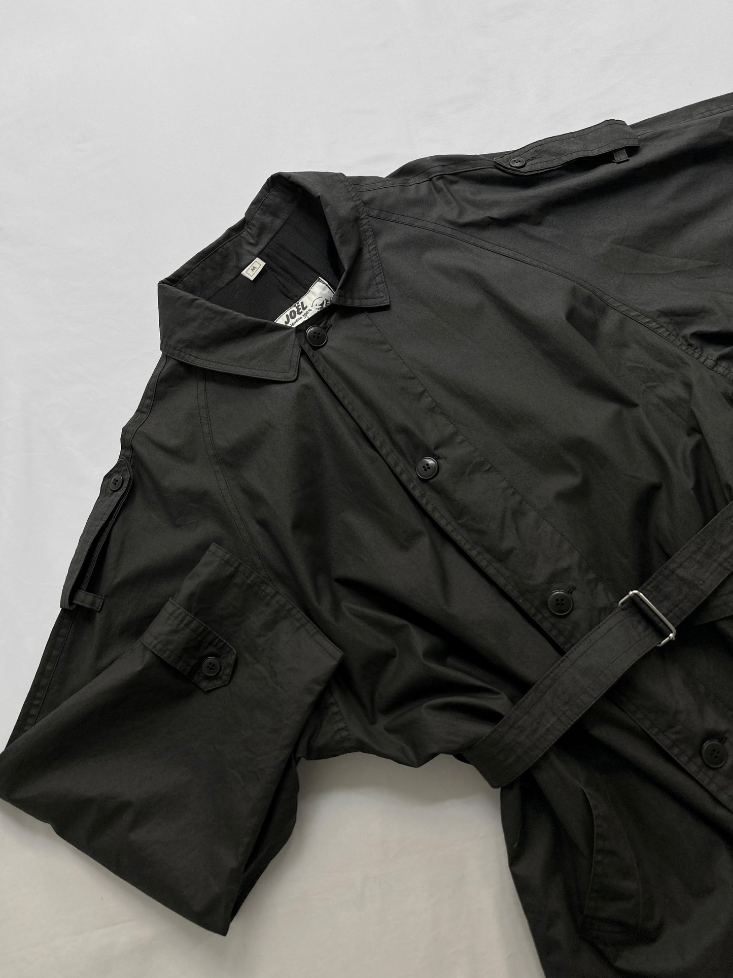 90s Black Cotton Trench Coat