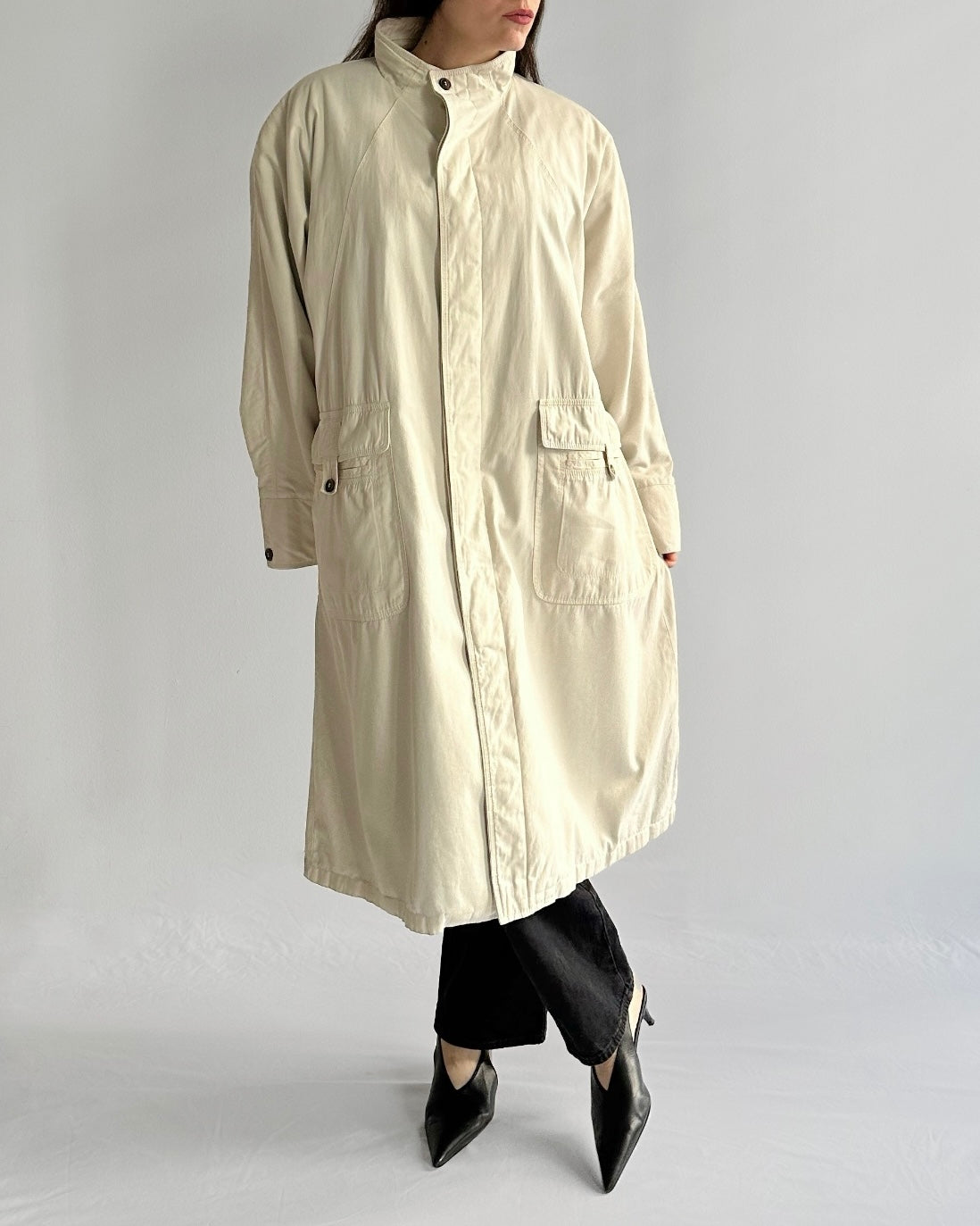 80s/90s Cream Cotton Blend Utility Coat