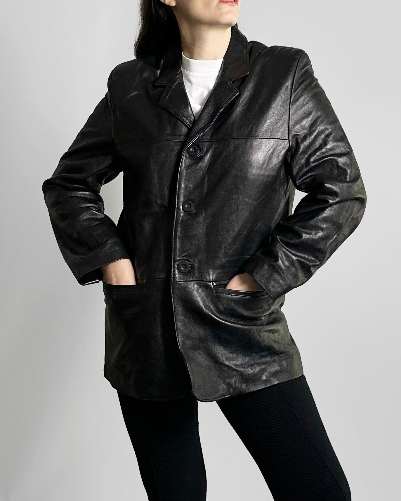 90s Black Pure Leather Blazer