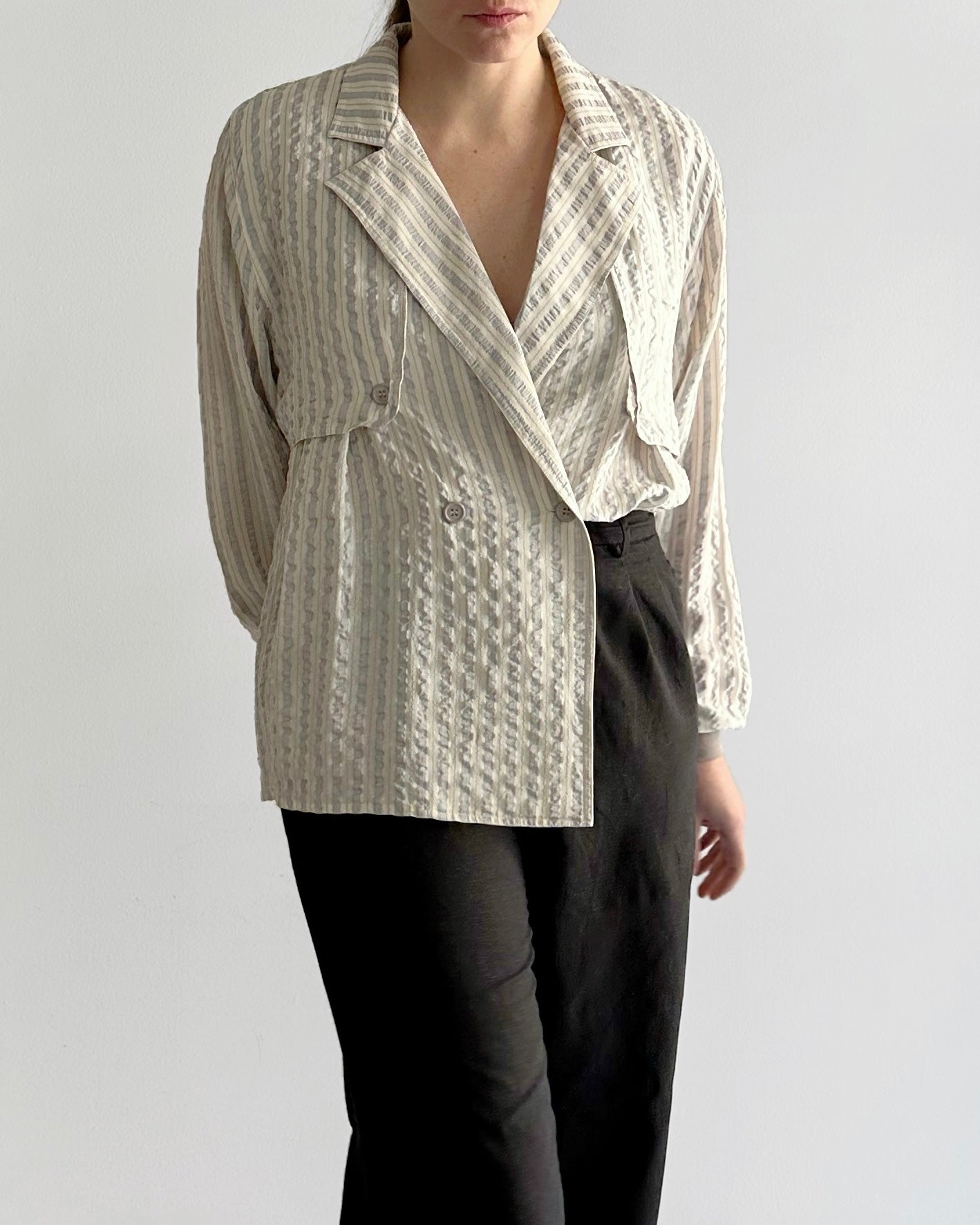 80s Valentino Garavani Striped Textured Blouse