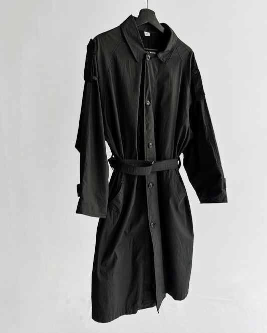 90s Black Cotton Trench Coat