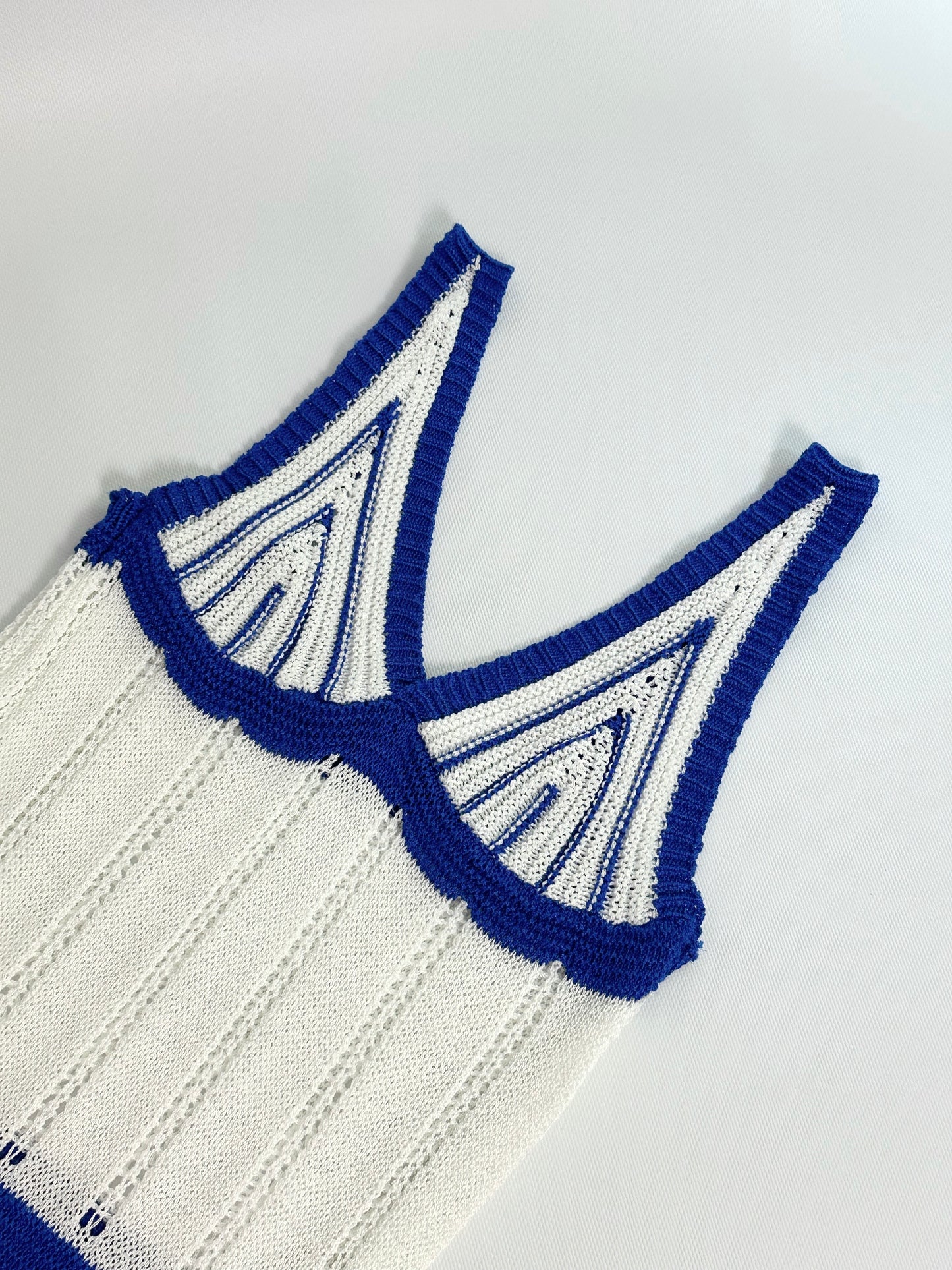 Vintage White and Blue Knit Summer Dress