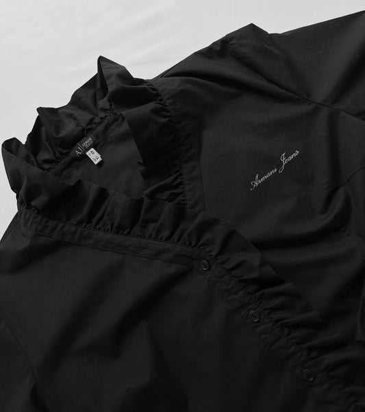 90s Armani Black Cotton Ruffle Blouse
