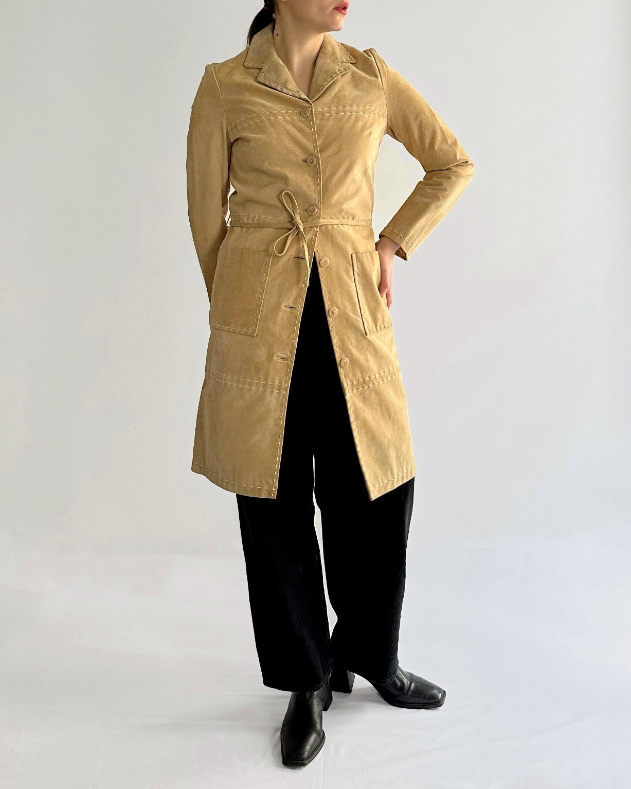 90s Suede Beige Leather Coat