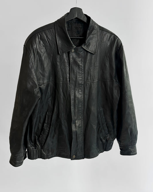 80s Black Leather Bomber Jacket