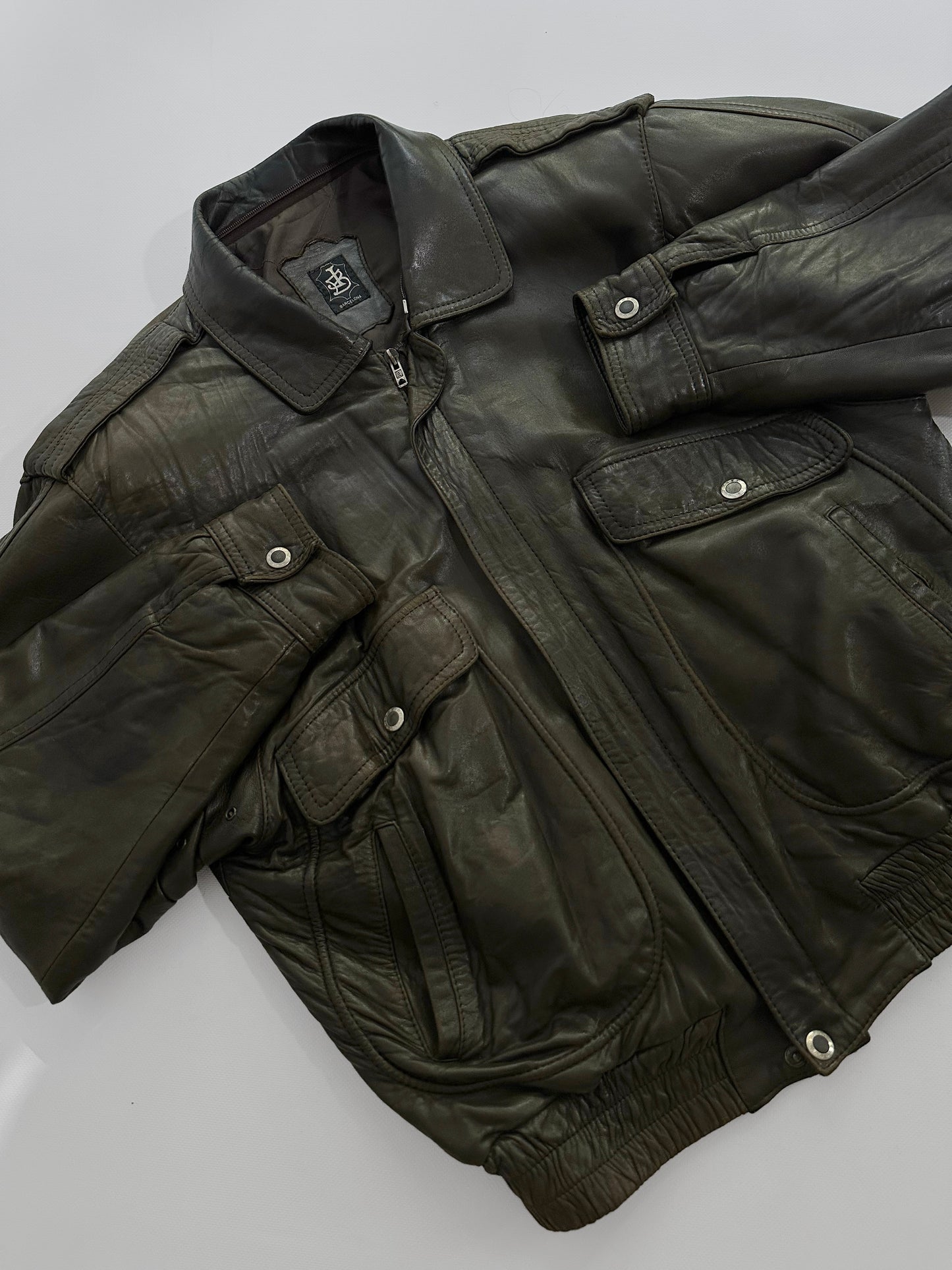 80s Sheepskin Leather Brown Bomber Jacket