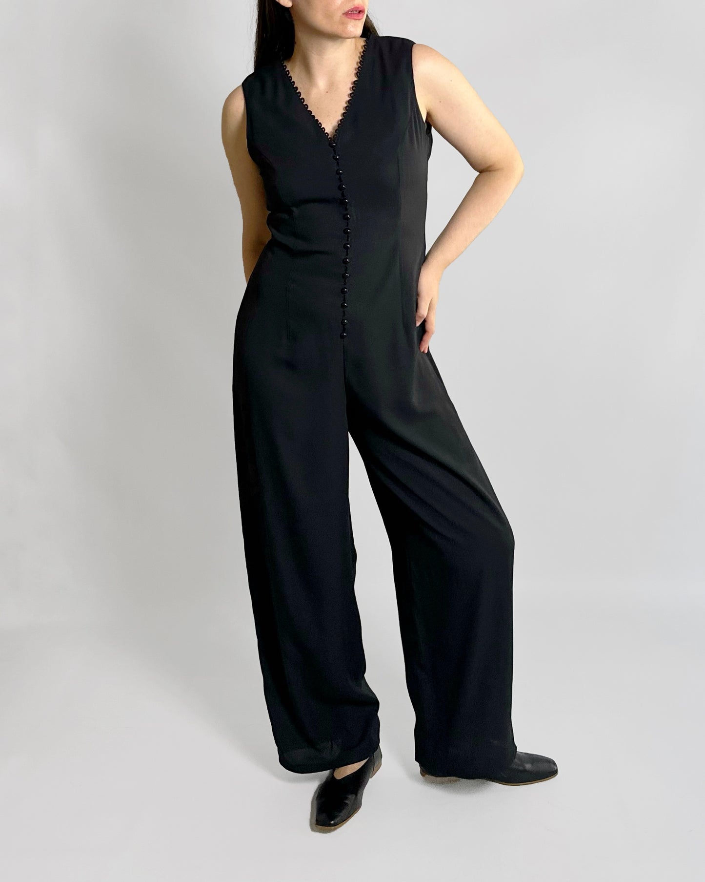 80s Black Sleeveless Jumpsuit