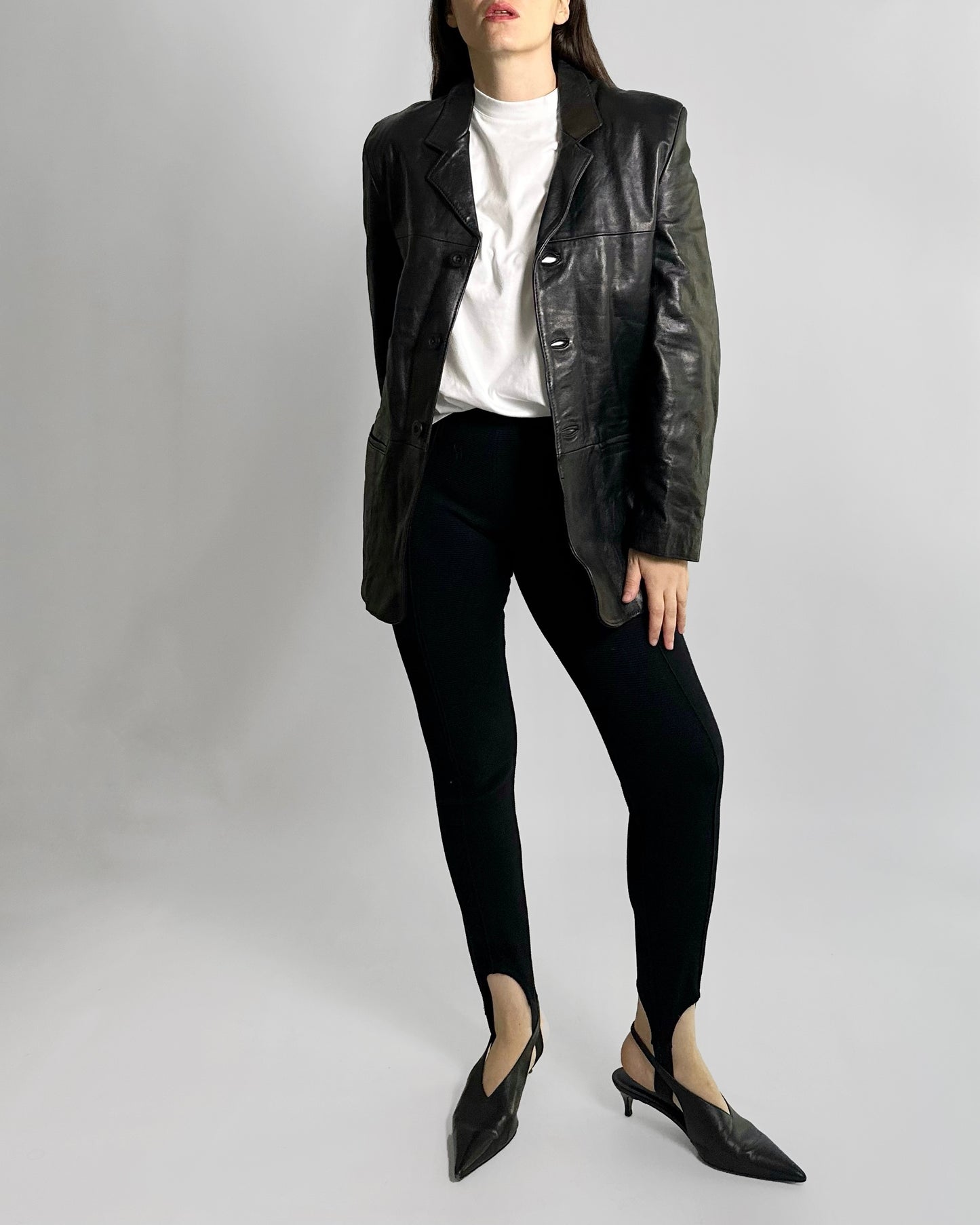 90s Black Pure Leather Blazer