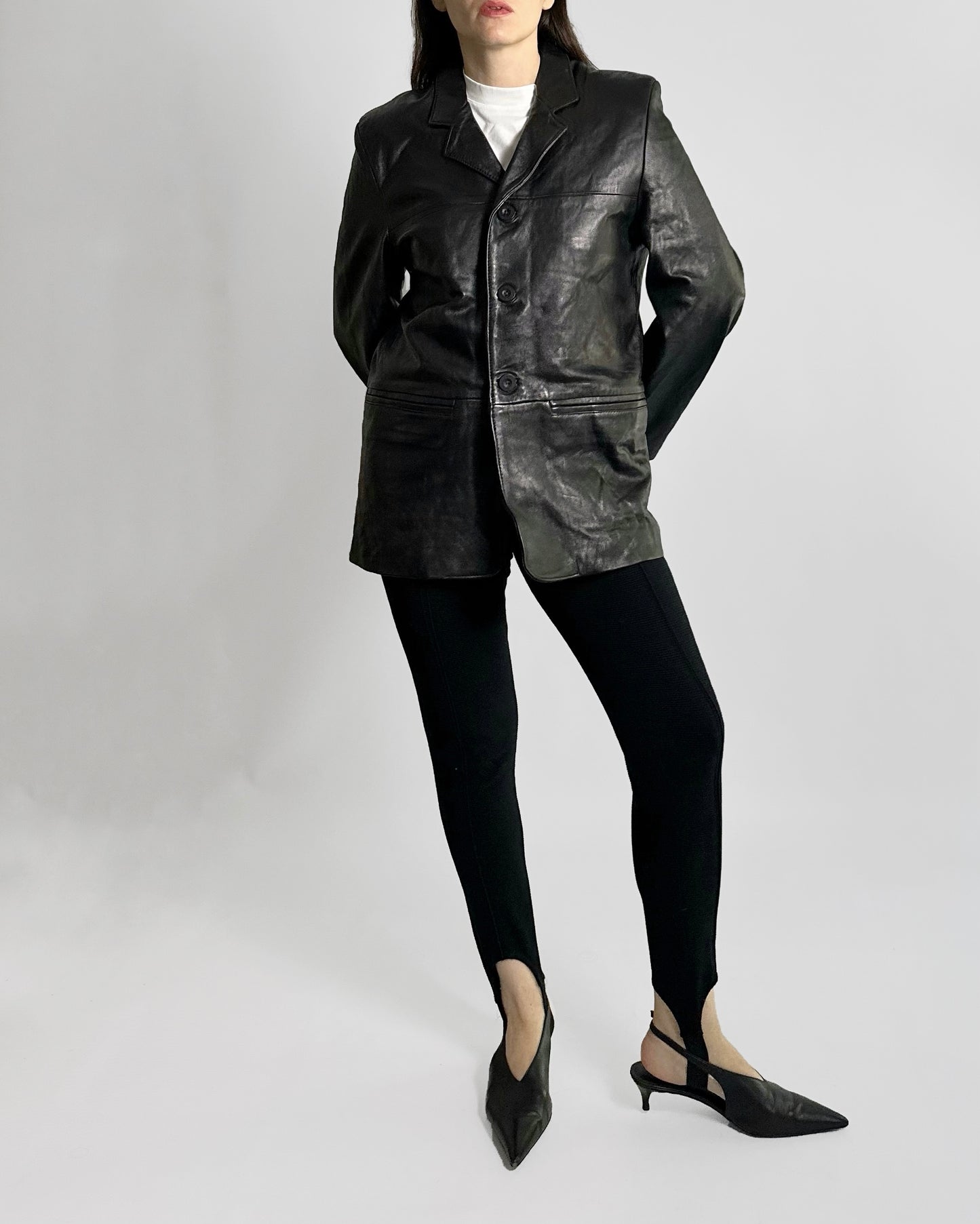90s Black Pure Leather Blazer