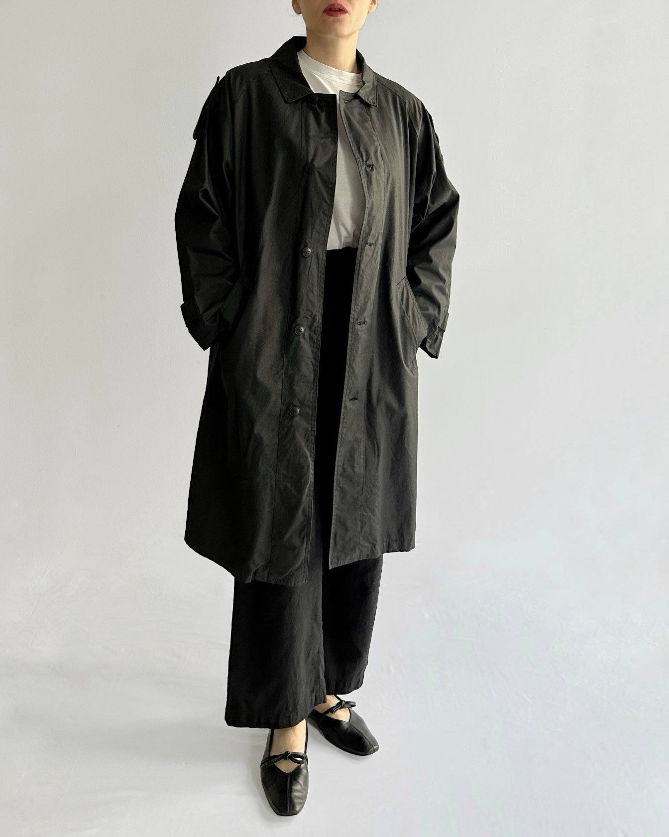 90s Black Cotton Trench Coat