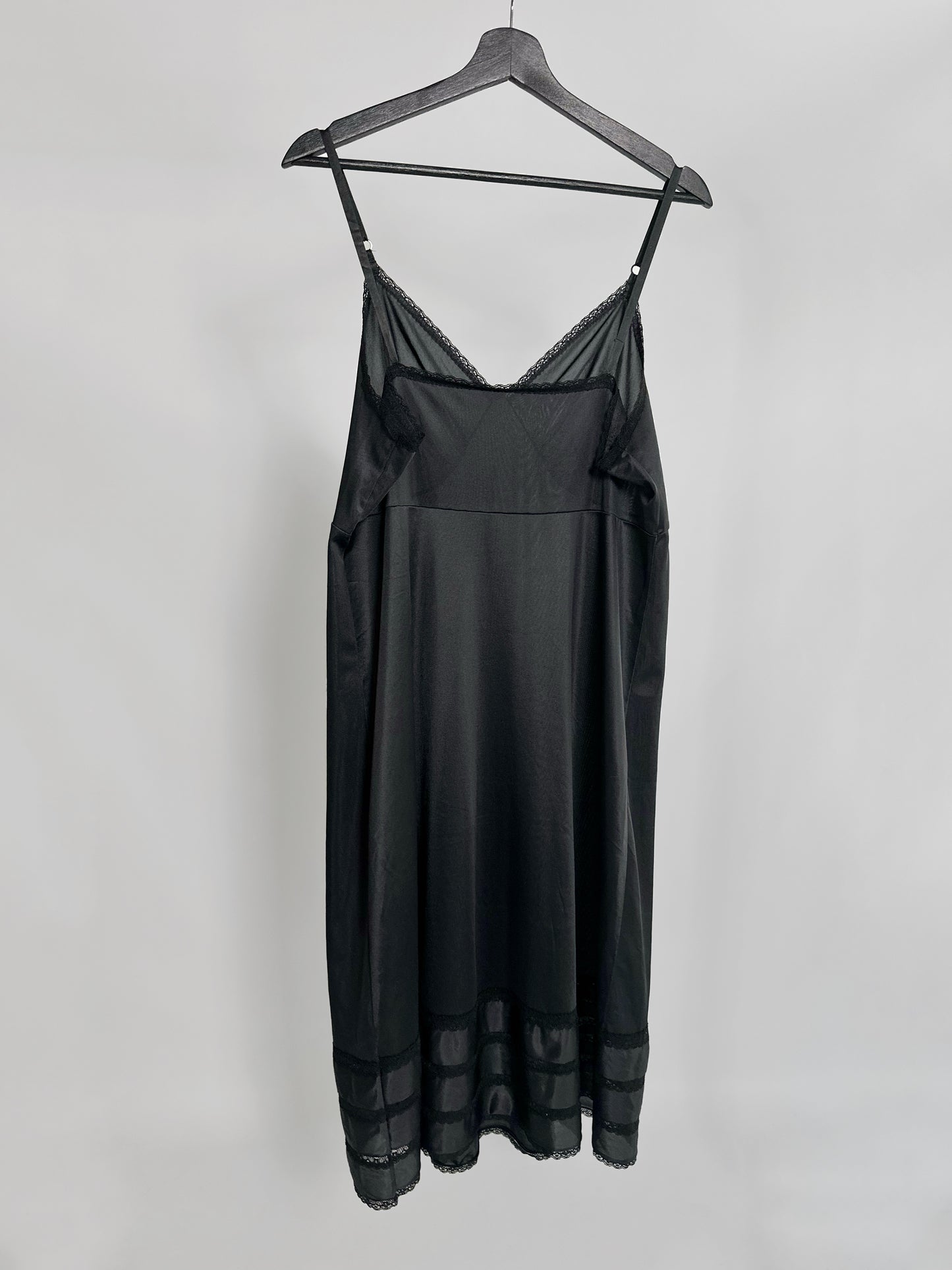 80s Black Sheer Nylon Slip Dress