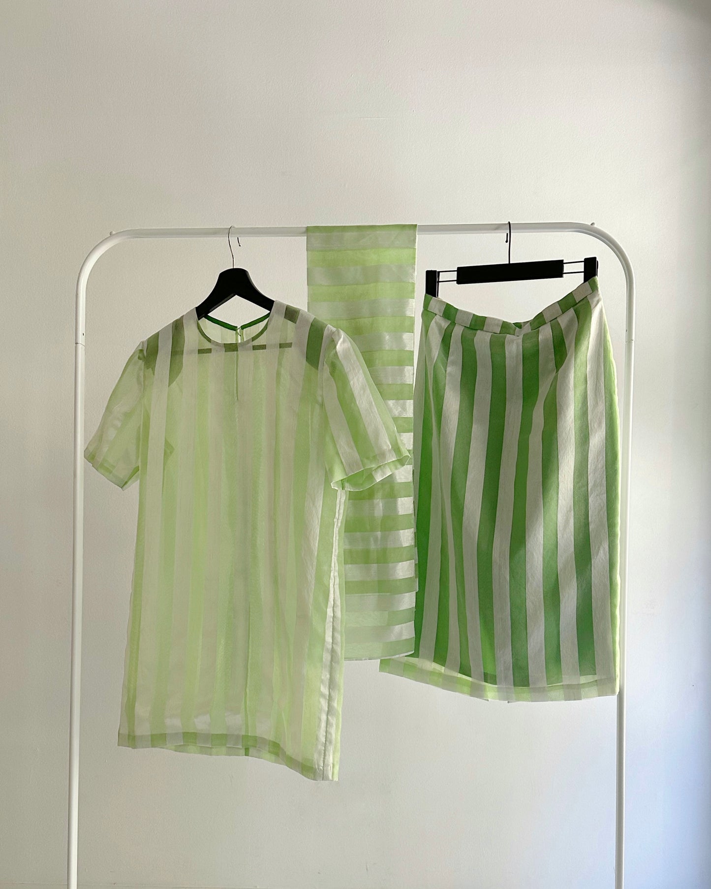 Vintage Handmade Organza Striped Sheer 3-Piece Set