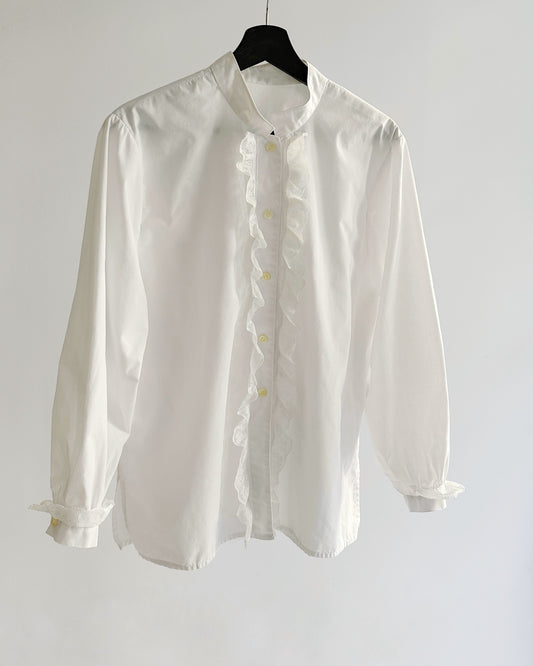 80s White Lace Trim Blouse