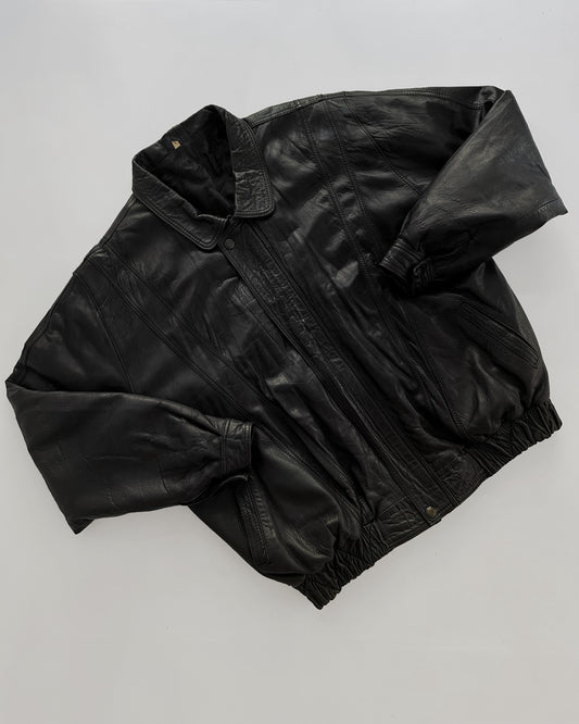 80s Black Leather Bomber Jacket