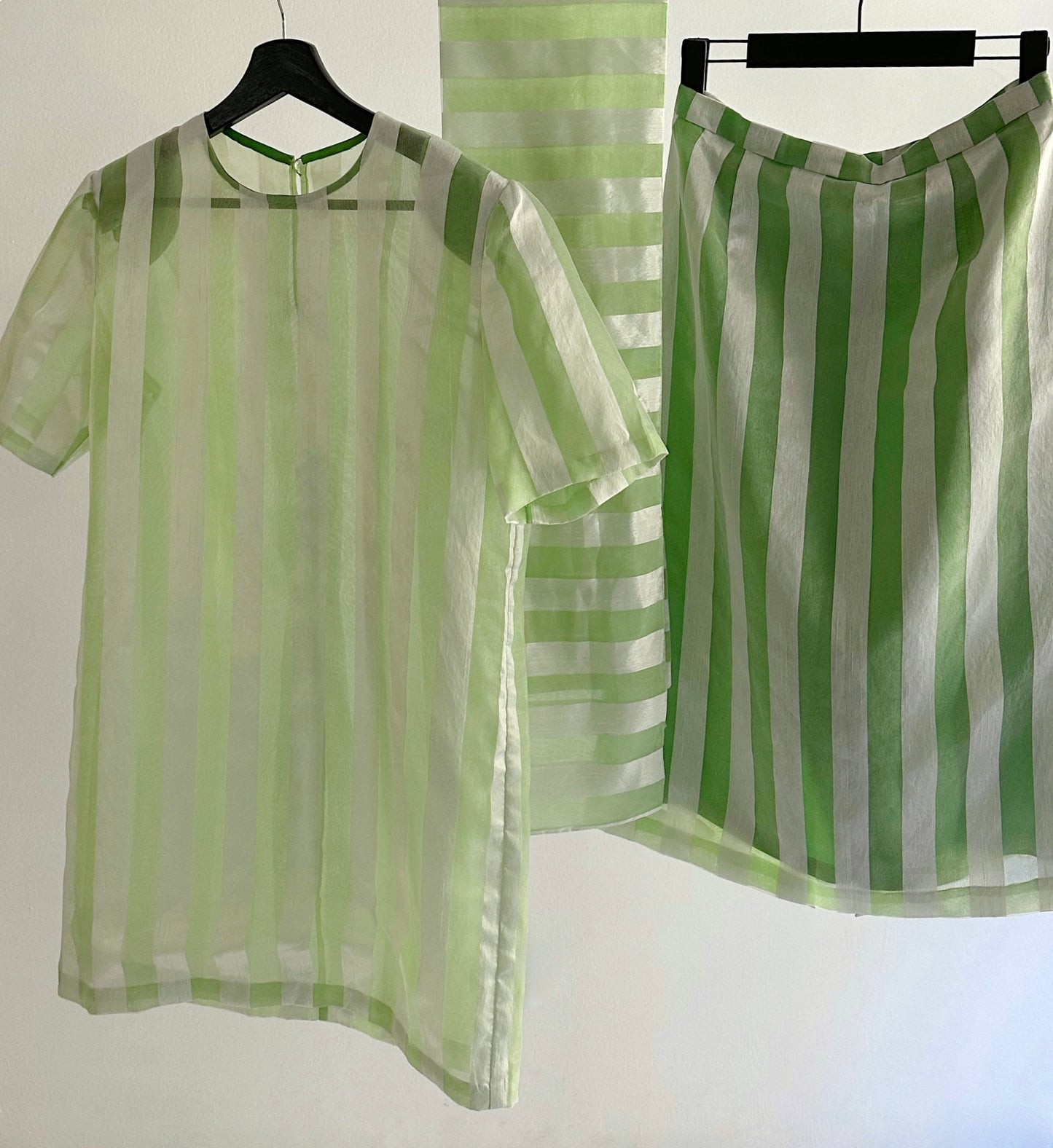 Vintage Handmade Organza Striped Sheer 3-Piece Set