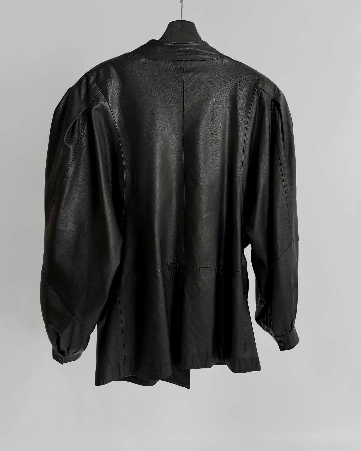 80s Black Puff Sleeve Sheep Leather Jacket